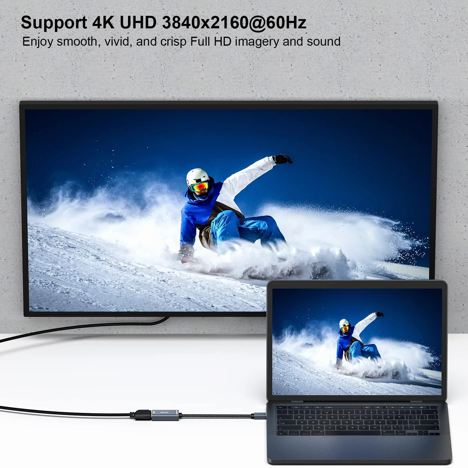 BENFEI Adapter Mini DisplayPort (Thunderbolt) na HDMI 4K@60Hz, kompatybilny z MacBook Air 2010-2017, MacBook Pro 2010-2015, Mac Mini 2010-2014, Surface Pro 1/2/3/4 [aluminiowa obudowa i kabel nylonowy