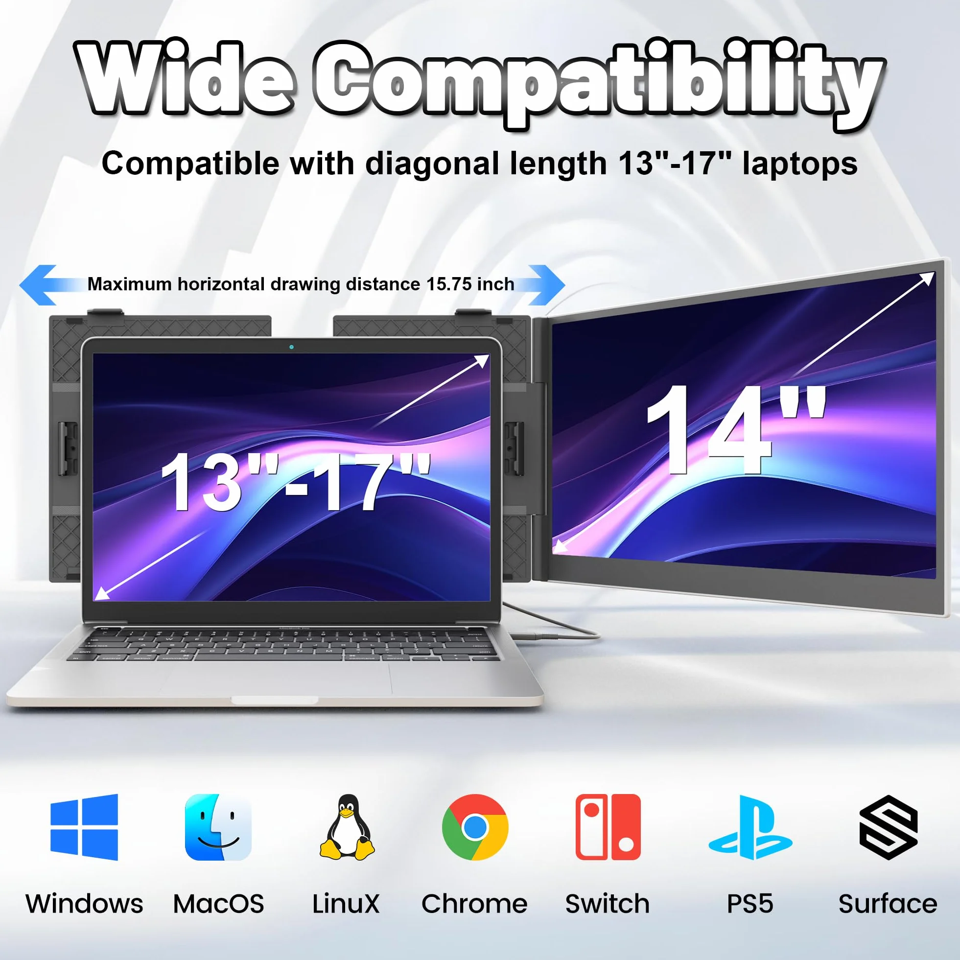 domyfan Przedłużacz ekranu do laptopa, ultralekki 600 g, podwójny przedłużacz monitora do laptopa, 1080p Full HD, przenośny monitor do Windowsa, Mac, PS5, Switch, Plug & Play, współpracuje z laptopami