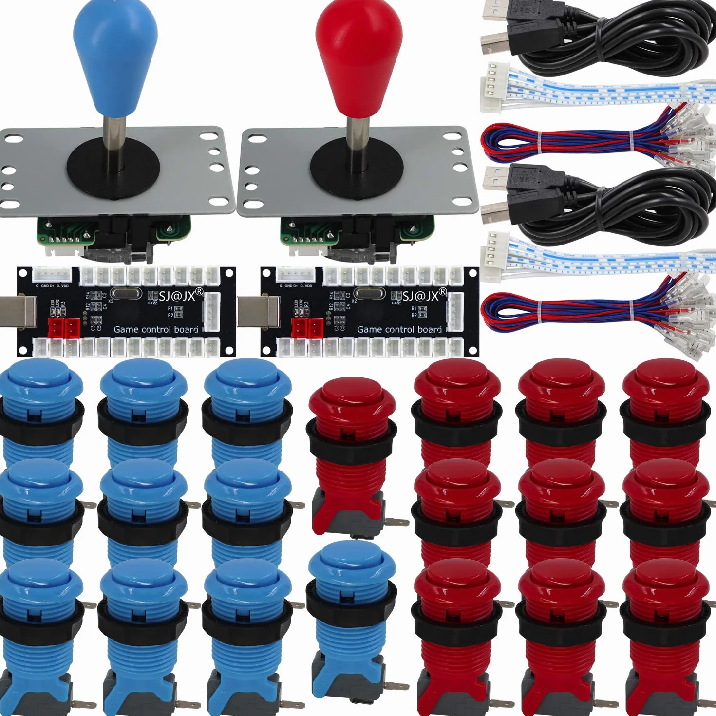 SJ@JX Arcade Game 2 Player Controller DIY Kit Microswitch Button 4&8 Way Joystick Zero Delay USB enkoder Fighting Stick Handles Console for PC MAME Raspberry Pi Retropie