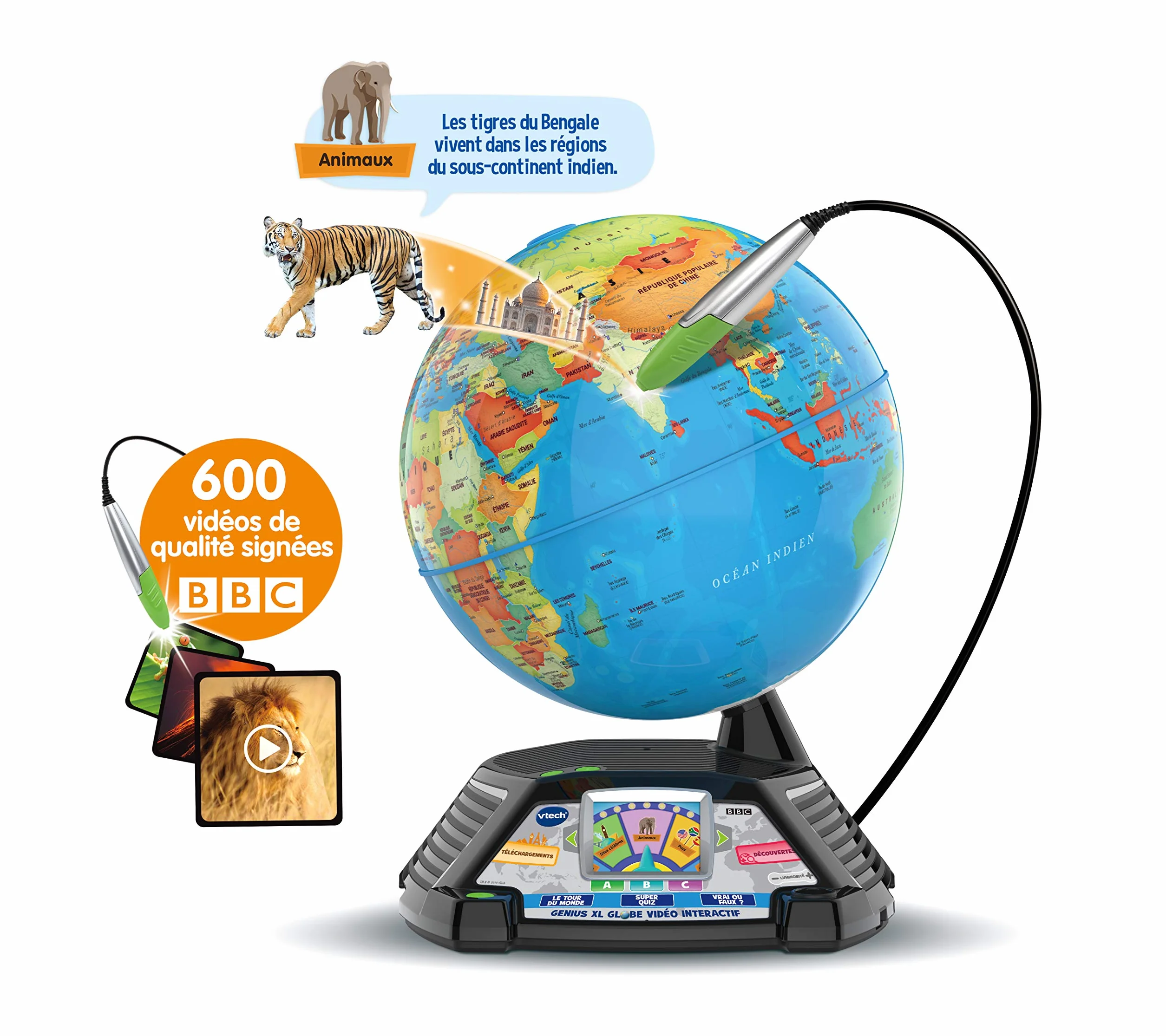 Vtech 80-605465 Interaktywny globus wideo, skórzany globus, opakowanie normalne, wielokolorowy, francuski