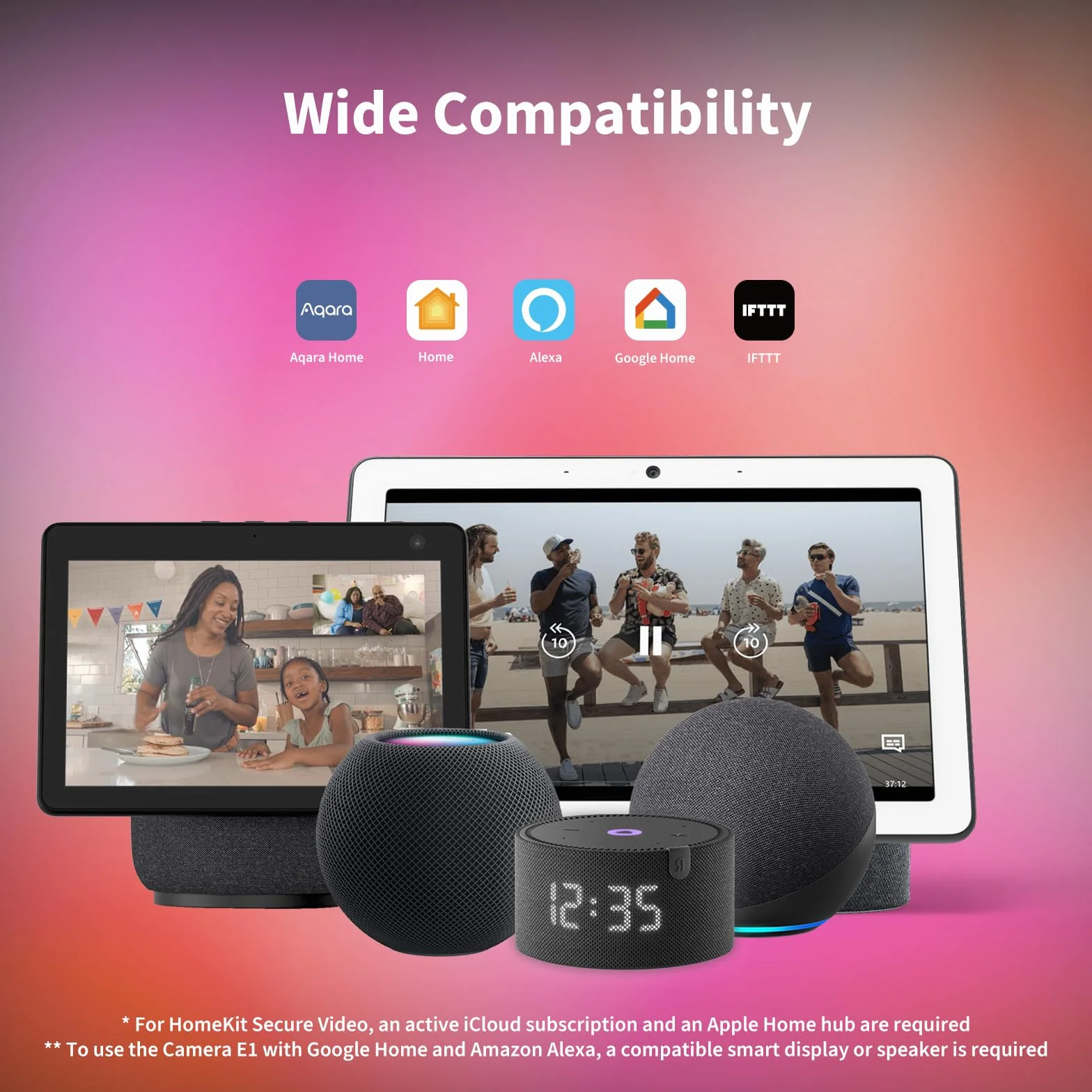 Aqara 2K Wewnętrzna Kamera Bezpieczeństwa E1, Obrót i Pochylenie, HomeKit Secure Video, Dwukierunkowe Audio, Widzenie Nocne, śledzenie osób, Obsługuje HomeKit, Alexa, Google, SmartThings i IFTTT
