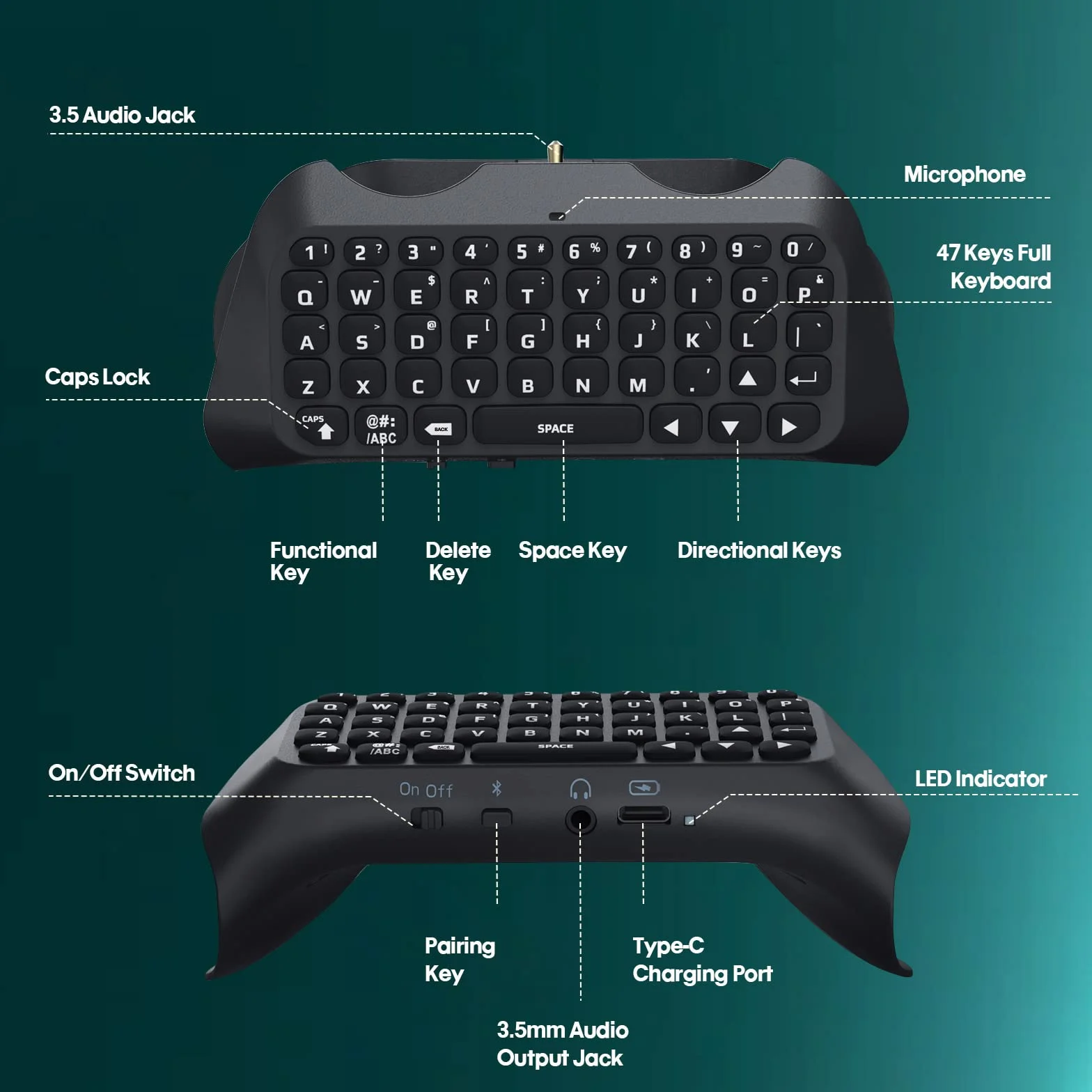 TiMOVO Green Backlight Keyboard for PS5 Controller, Wireless Bluetooth Keypad Chatpad for Playstation 5 Controller, Mini Game Keyboard Built-in Speaker with 3.5mm Audio Jack for Messaging, Black