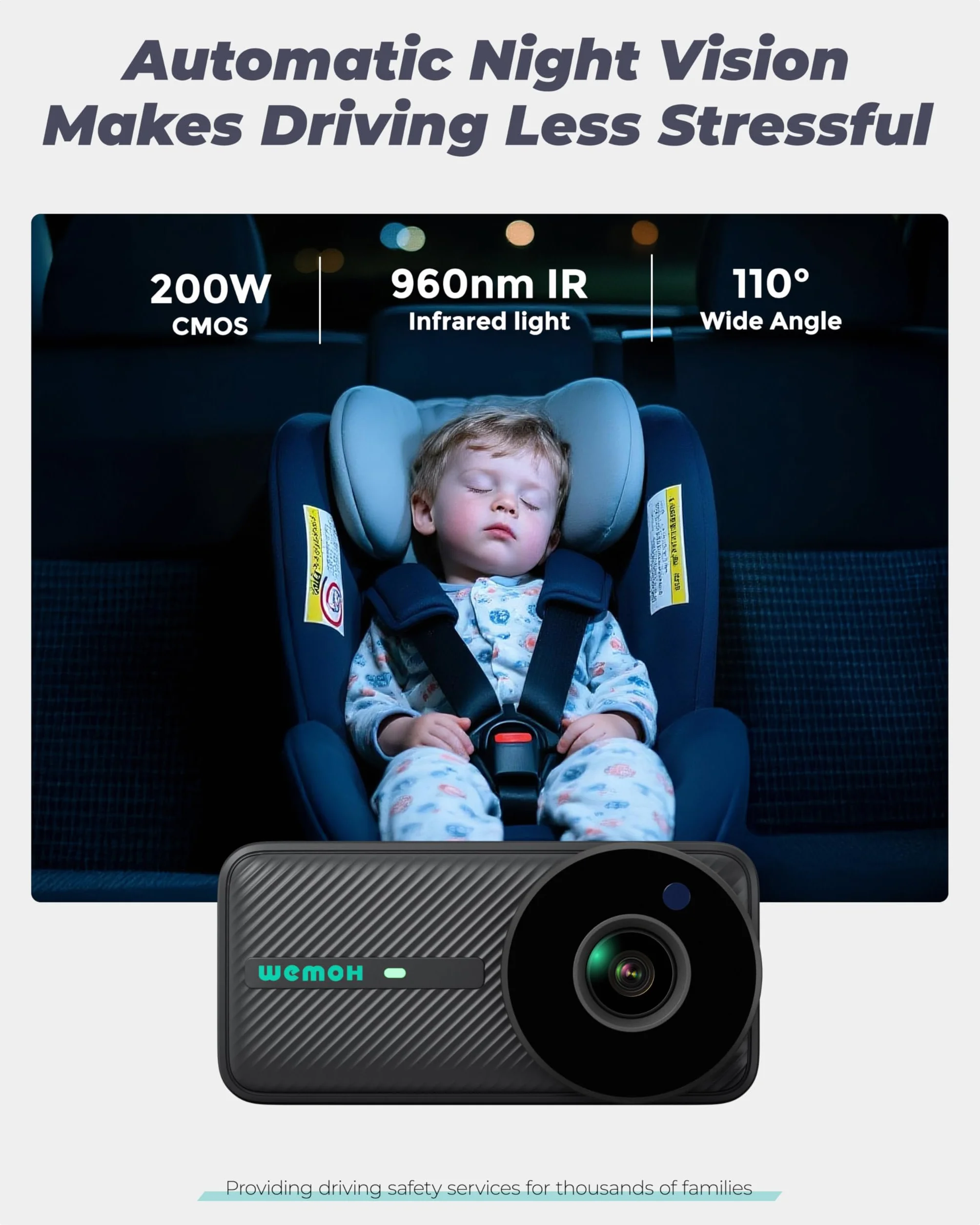 Magnetyczna Kamera dla Dzieci w Samochodzie, 5'' 1080P HD IPS Magnetyczne Montowanie Ekranu, Automatyczna Noktowizja, 360° Obrót z Trybem Split & Zoom, Kamera do Fotelika USB do Montażu Tyłem do
