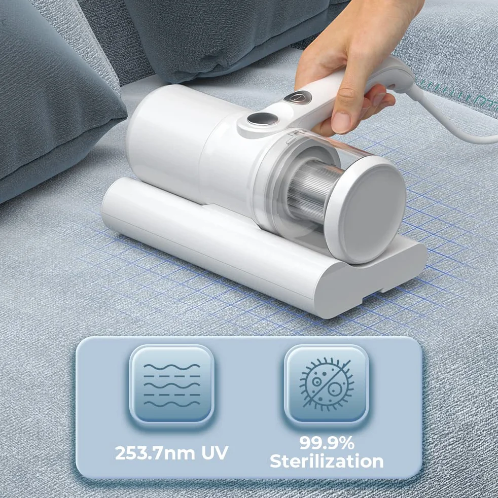 Środek do czyszczenia materaca, odkurzacz roztoczy, ze światłem UV i HEPA, pojemnik na kurz do stałego odkurzacza, 300 W, do sofy/materaca/tekstyliów (wielorazowy), biały