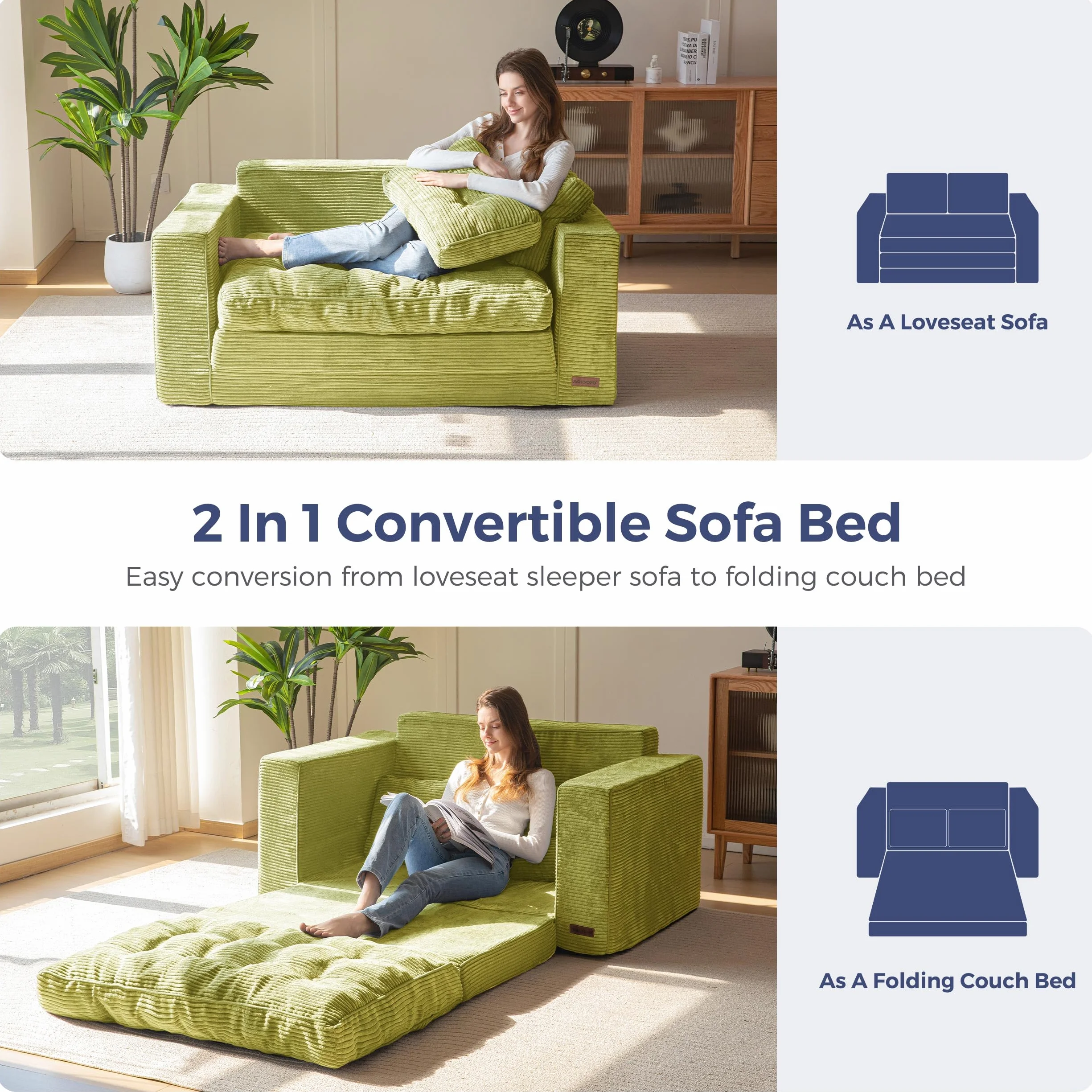 MAXYOYO Sofa rozkładana 2 w 1 loveseat z pianki z poduszkami nowoczesne pikowanie
