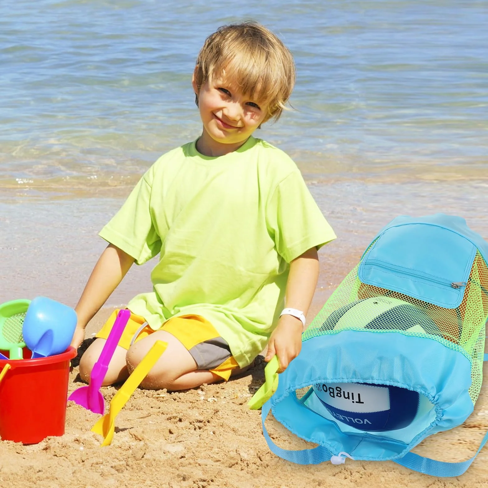 1 sztuka torba na zabawki do piasku, torba dziecięca na zabawki do piasku, przenośna torba z siatki, na zabawki do piasku, do pływania, zabawy na plaży i na rodzinny urlop