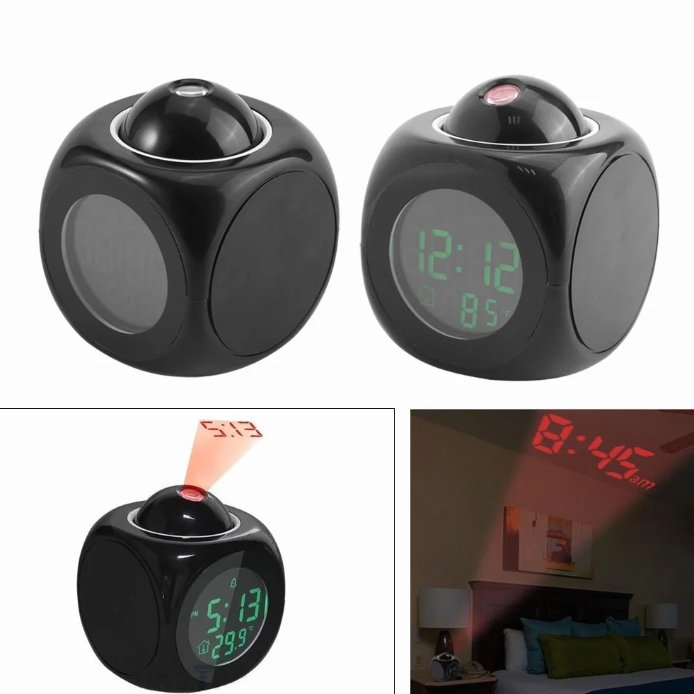 Zegar projekcyjny Haofy, budzik LED, wielofunkcyjna cyfrowa projekcja ścienna LCD Nastrój Mówiący wyświetlacz temperatury do sypialni, sufitu, kuchni, biurka, półki, ściany