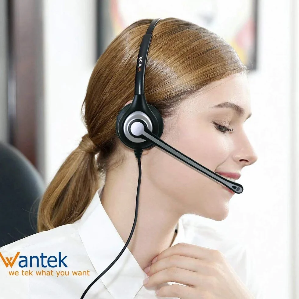 Wantek RJ9 zestaw słuchawkowy telefoniczny z mikrofonem z redukcją szumów + szybkie rozłączenie do Polycom VVX400 VVX410 VVX411 Mitel 5312 5320e AVAYA 1120 1408 ShoreTel IP480 NEC Plantronics stacjonarne słuchawki (602QS2)