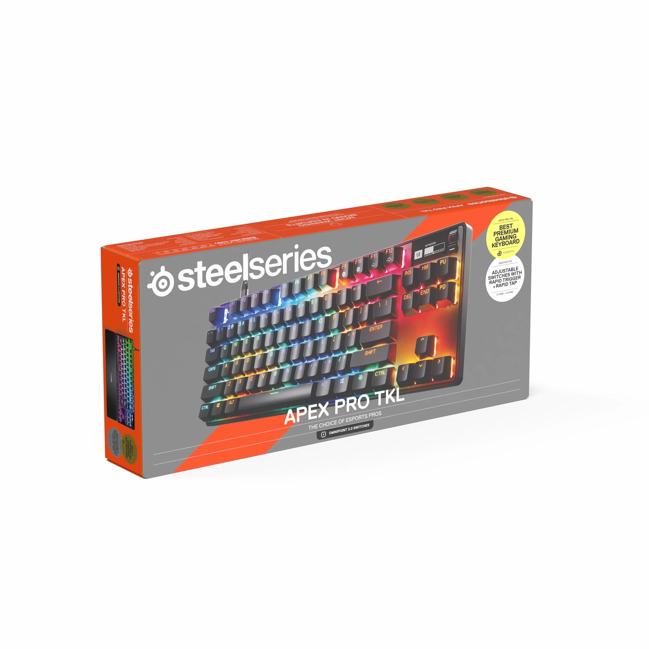 SteelSeries Apex Pro Gen 3 TKL - Hipermagnetyczna klawiatura dla graczy - przełączniki OmniPoint 3.0 - Rapid Trigger - Ustawienia gier - Rapid Tap/SOCD - OLED - RGB - nakładki z PBT - US Layout QWERTY