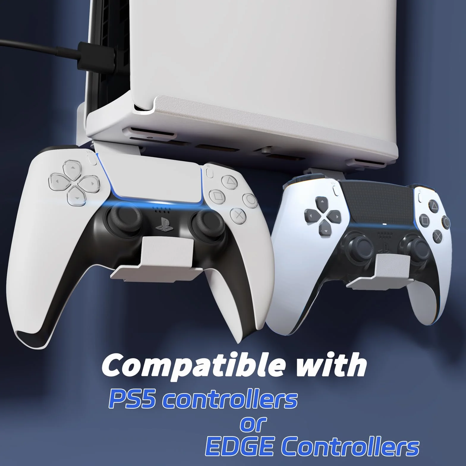 Uchwyt ścienny do PS5 Slim / PS5 Pro - stalowy wspornik 2mm kompatybilny z PlayStation 5 Slim Disc/Digital + uchwyt na 2 kontrolery