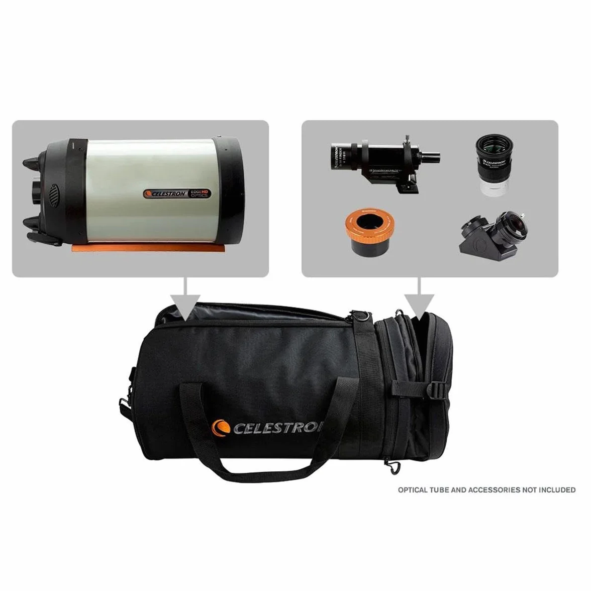 Celestron 94026 Telescope Bag - Torba na Celestron 94026 do teleskopów 8" Schmidta-Cassegraina i EdgeHD — wodoodporny i wytrzymaly futeral z ochronnymi sciankami, kieszenia na akcesoria, czarny