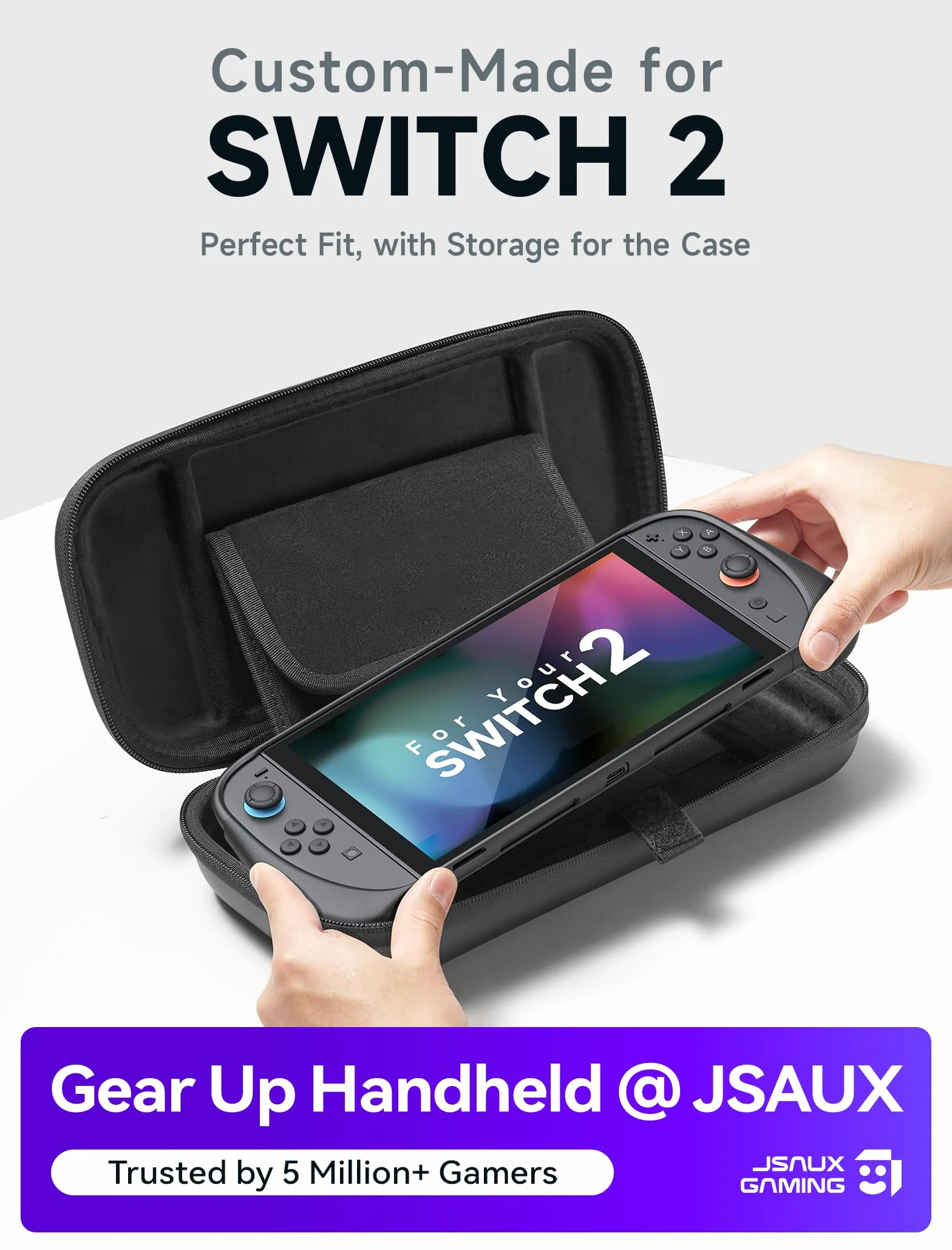 JSAUX Torba kompatybilna z Nintendo Switch 2 2025, ochronna twarda torba z 15 przegródkami na karty do gry, przenośna torba podróżna na konsolę Switch 2 i akcesoria, czarna