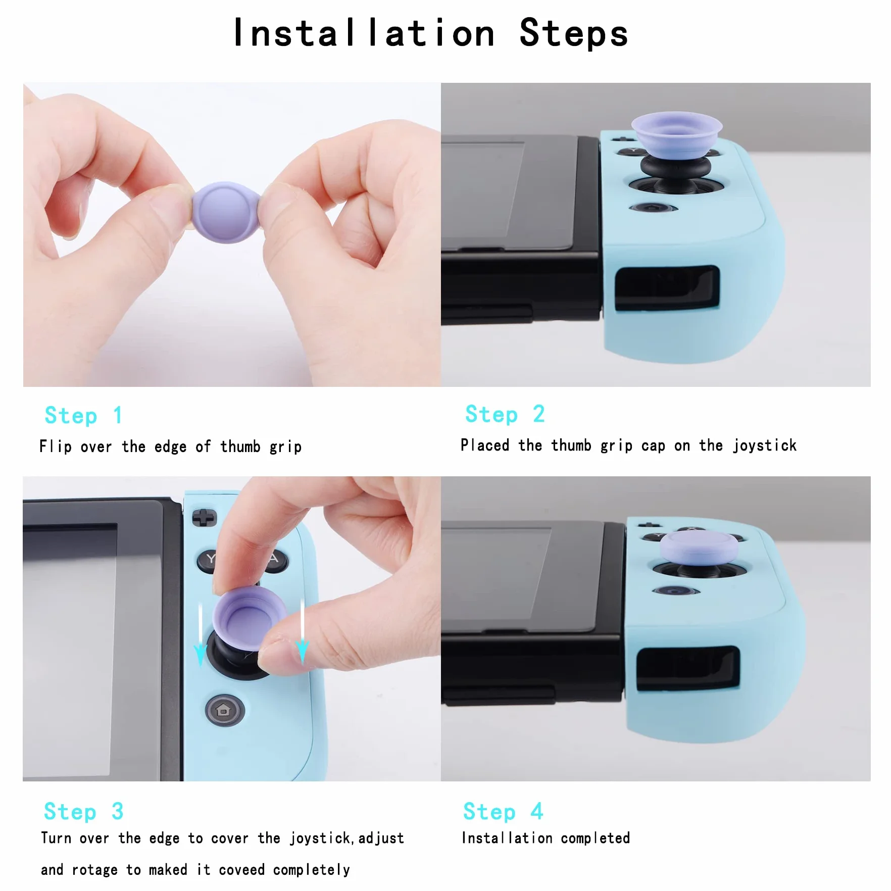 PlayVital Joystick Caps do Switch,Thumb Grip Caps do Switch Lite,Silikonowa Osłona Analogowa do Switch OLED Joycon Uchwytów na Kciuk do Switch & Switch Lite & Switch OLED-Czarny