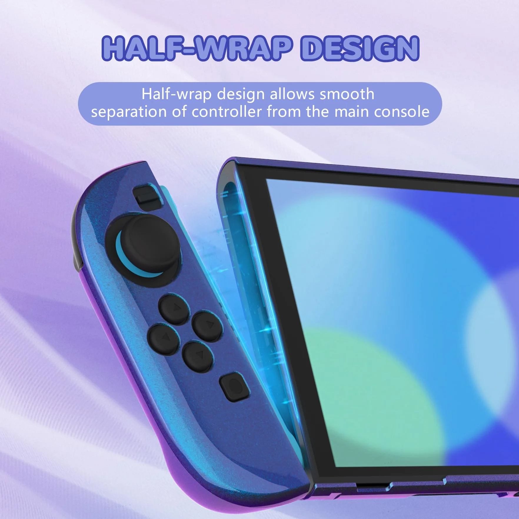 PlayVital Etui do Switch 2 Akcesoriami,Twarda Osłona Ochronna do Switch 2 z Uchwytem Grip,Podpórką & Nakładką Joystick,Etui Dokowalne–Kameleon Fioletowy Niebieski