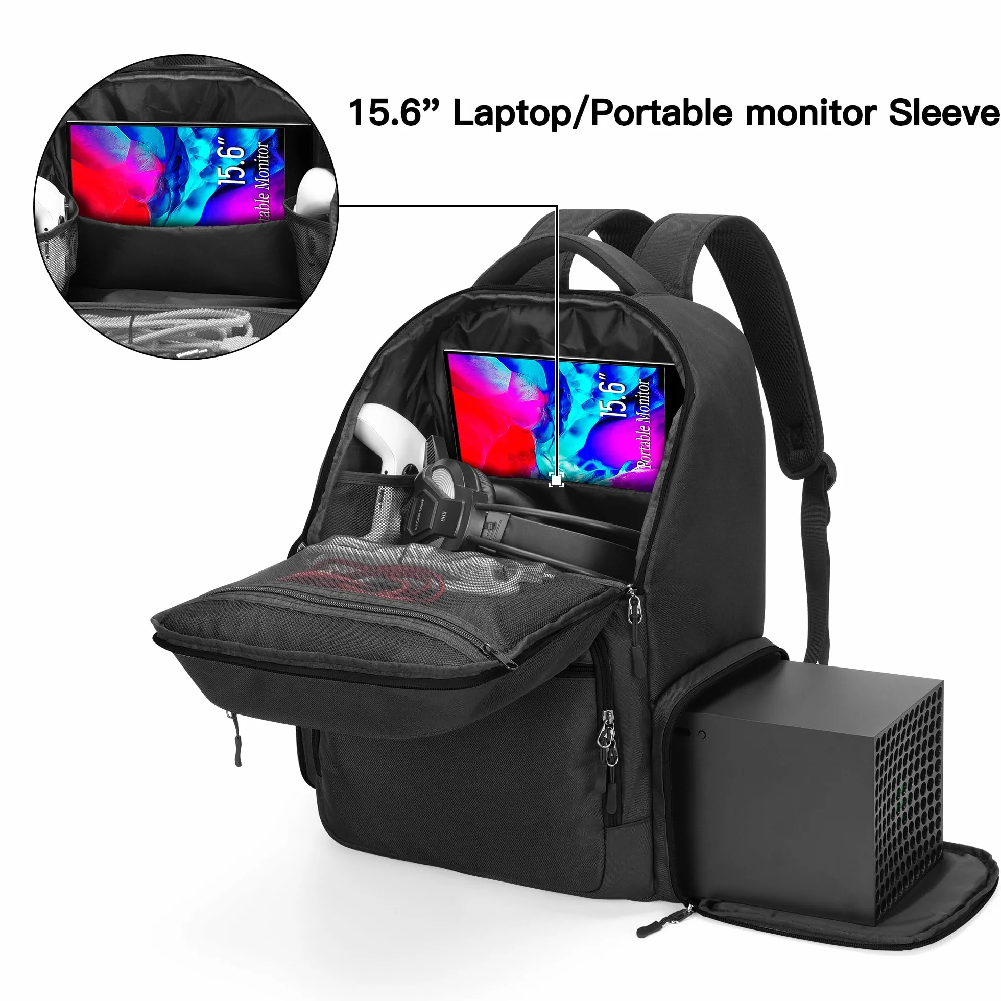 Trunab Plecak Podróżny Xbox Series X Futerał Torba do Przechowywania Gier Wewnętrzna Przegroda Konsola Xbox X/S Kieszenie Laptop 15,6"