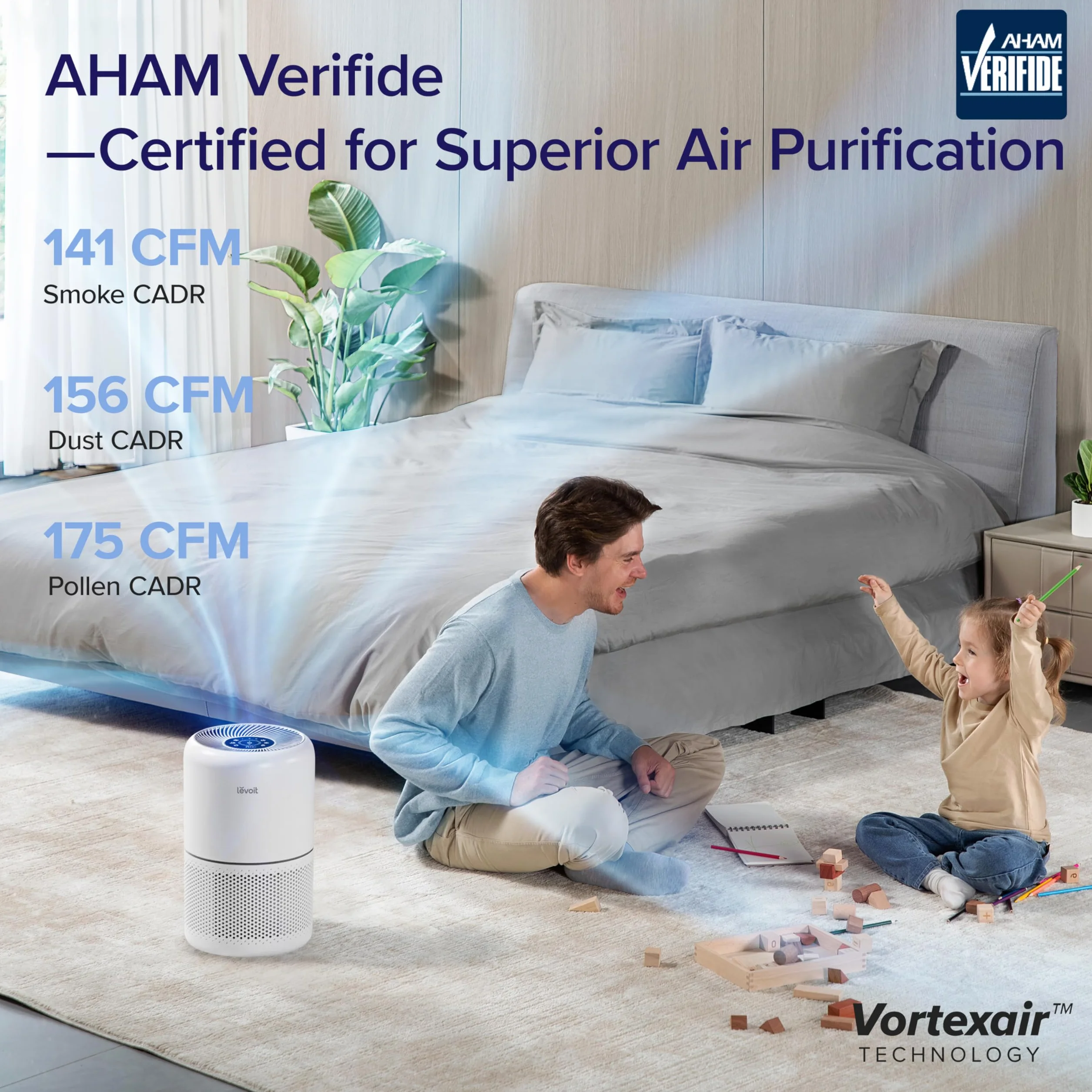 LEVOIT Core300S-P Air Purifier HEPA Smart WiFi Quiet for Home Large Room Pet Hair Allergies Dust Smoke Pollen White Noise Alexa Control
