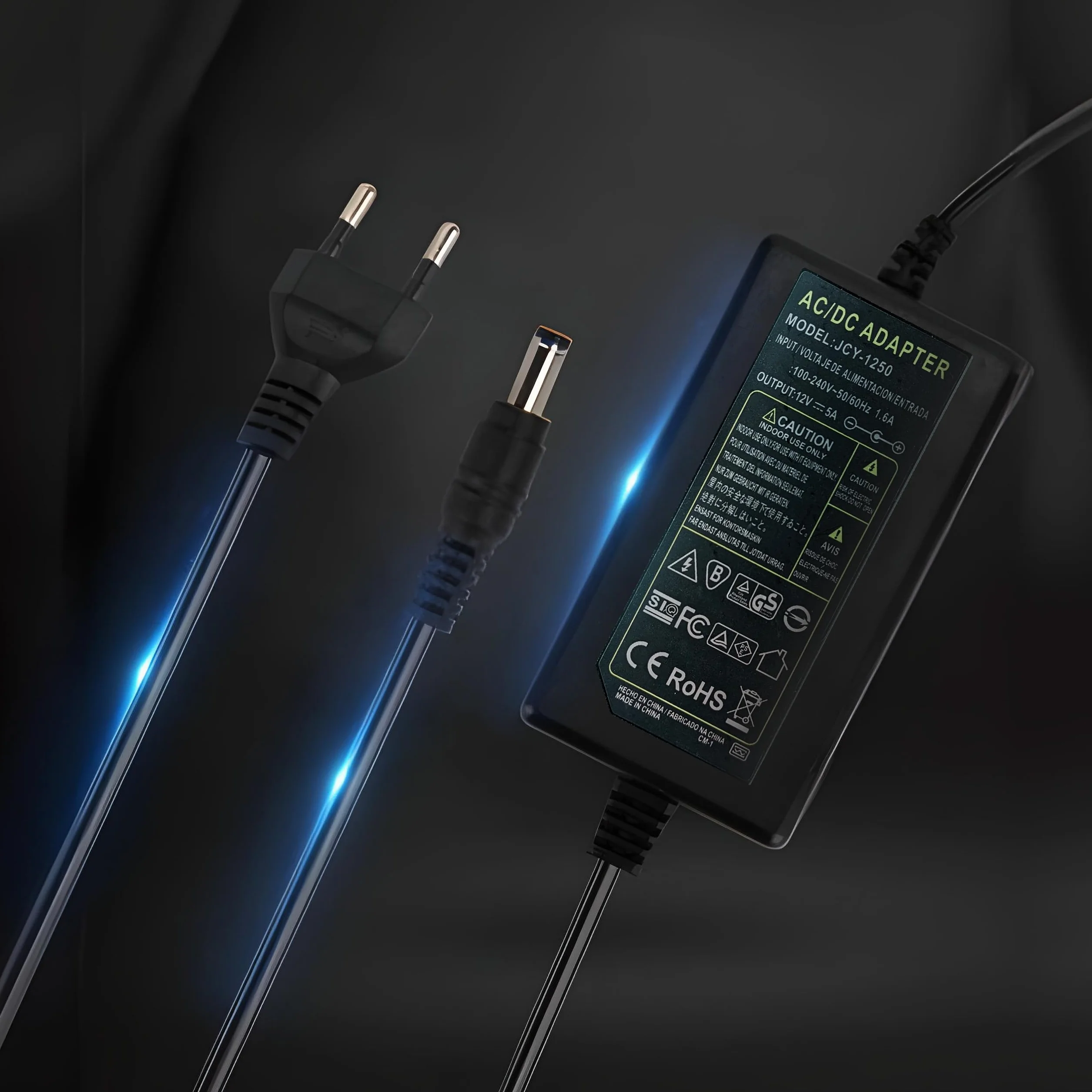 Retoo Zasilacz sieciowy DC 12V 5A 60W 100-240V Zasilacz do taśm LED RGB, Transformator, przetwornica sterownika, zasilacz adapter, ładowarka do pasków, prąd do taśmy, wymiary 11 x 5,3 x 3,2 cm, czarny