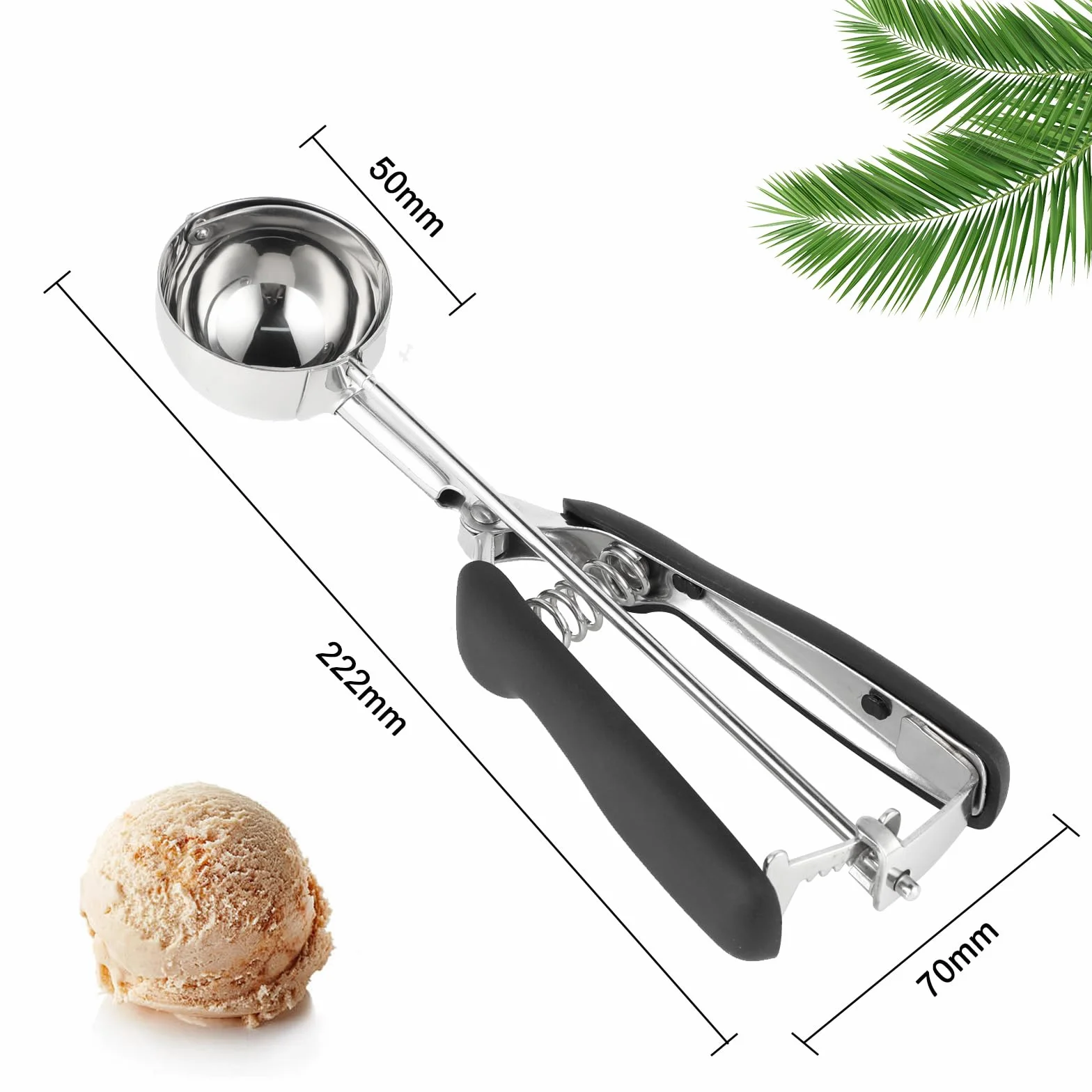 Łyżka do lodów ze stali nierdzewnej 5 cm, Stal 304, Czarny
