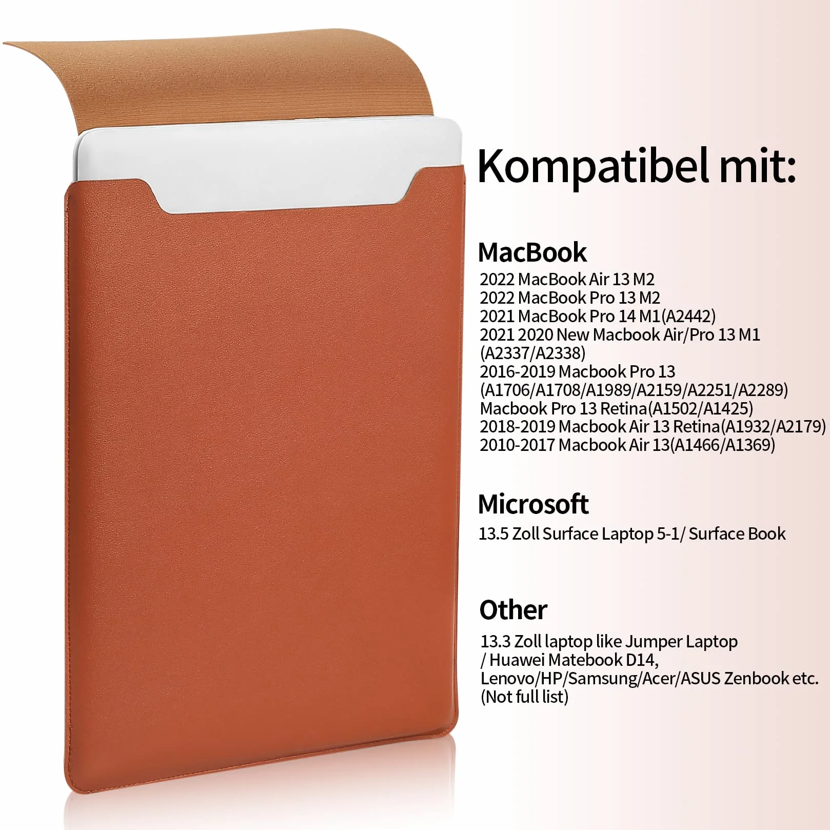 Pokrowiec na laptopa 13,3-14", wyściełany futerał na laptopa, cienka przenośna, wszechstronna torba na laptopa kompatybilna z laptopem 2022 Pro 14 cali/2015 Pro 13,3 cala/Air 13,3 cala, ciemnobrązowy