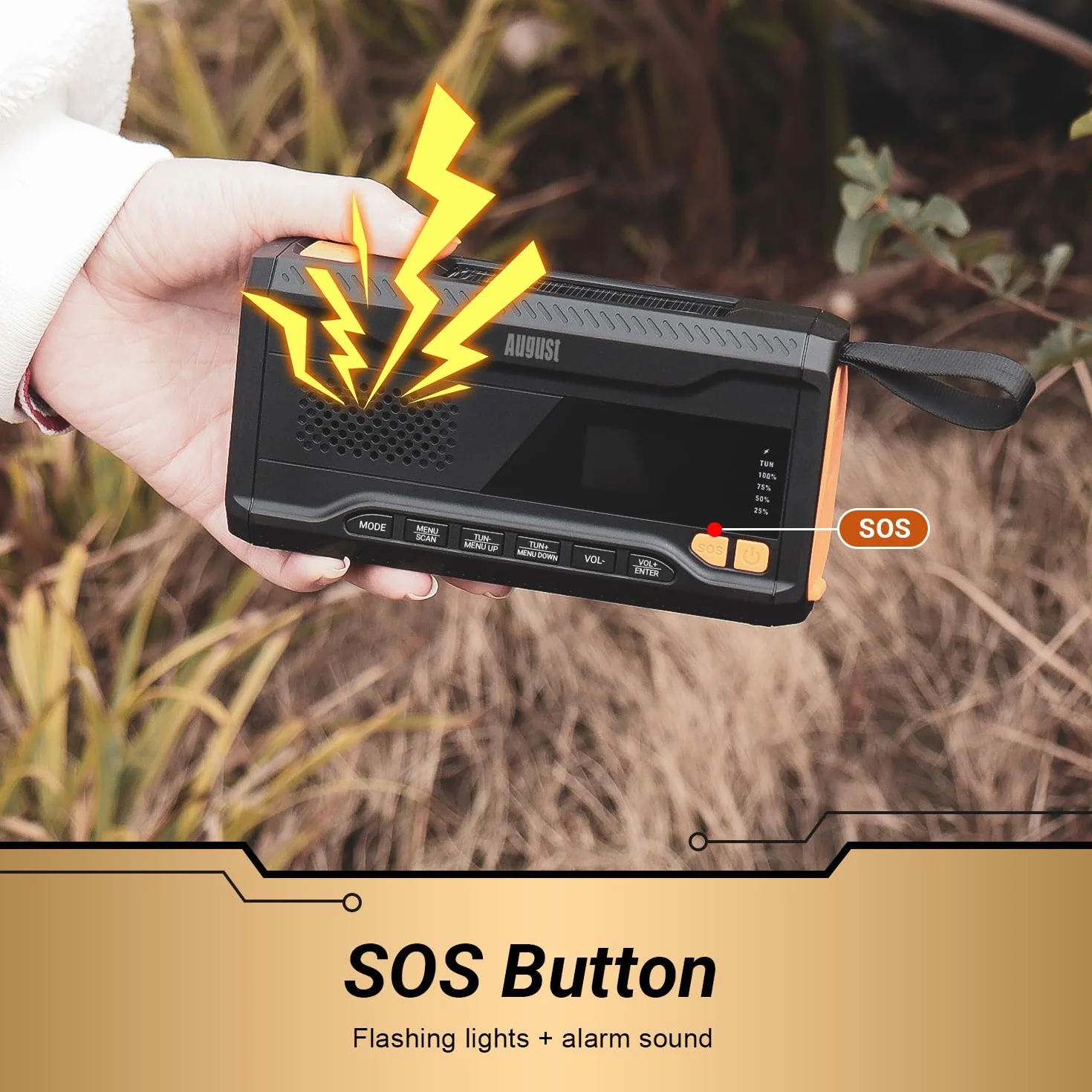 August MB290B Wind Up Solar Radio z DAB+/DAB/FM – 4500 mAh akumulator Bluetooth 5.0, radio awaryjne z korbą ręczną z powerbankiem USB, latarką i alarmem SOS do survivalu, biwakowania, wędrówek