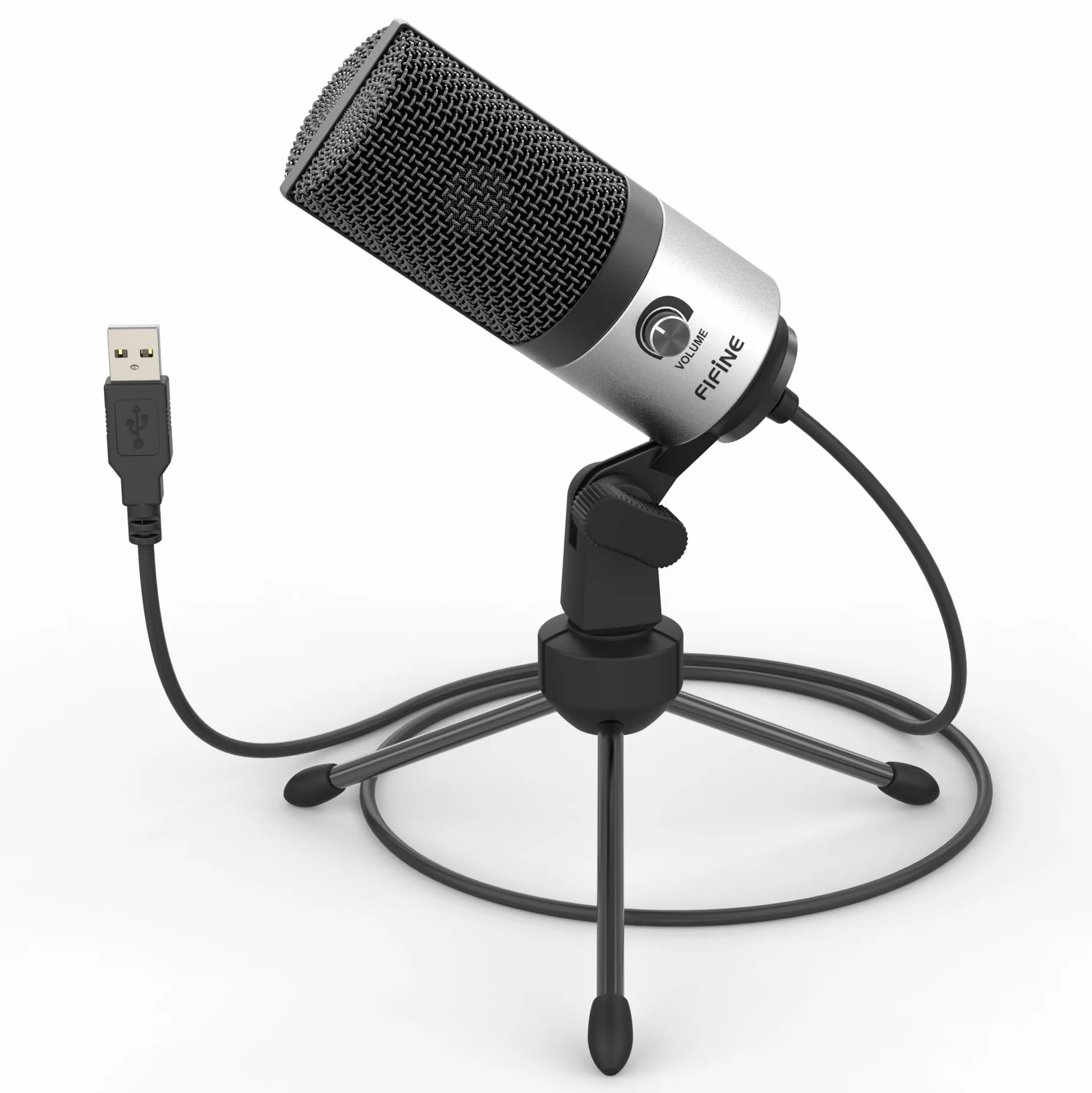 FIFINE Mikrofon PC USB, mikrofon do MAC, PS4, PS5, mikrofon do podcastów ze stojakiem, jakość studyjna nagrywanie mikrofony kondensatorowe - K669S (srebrny)