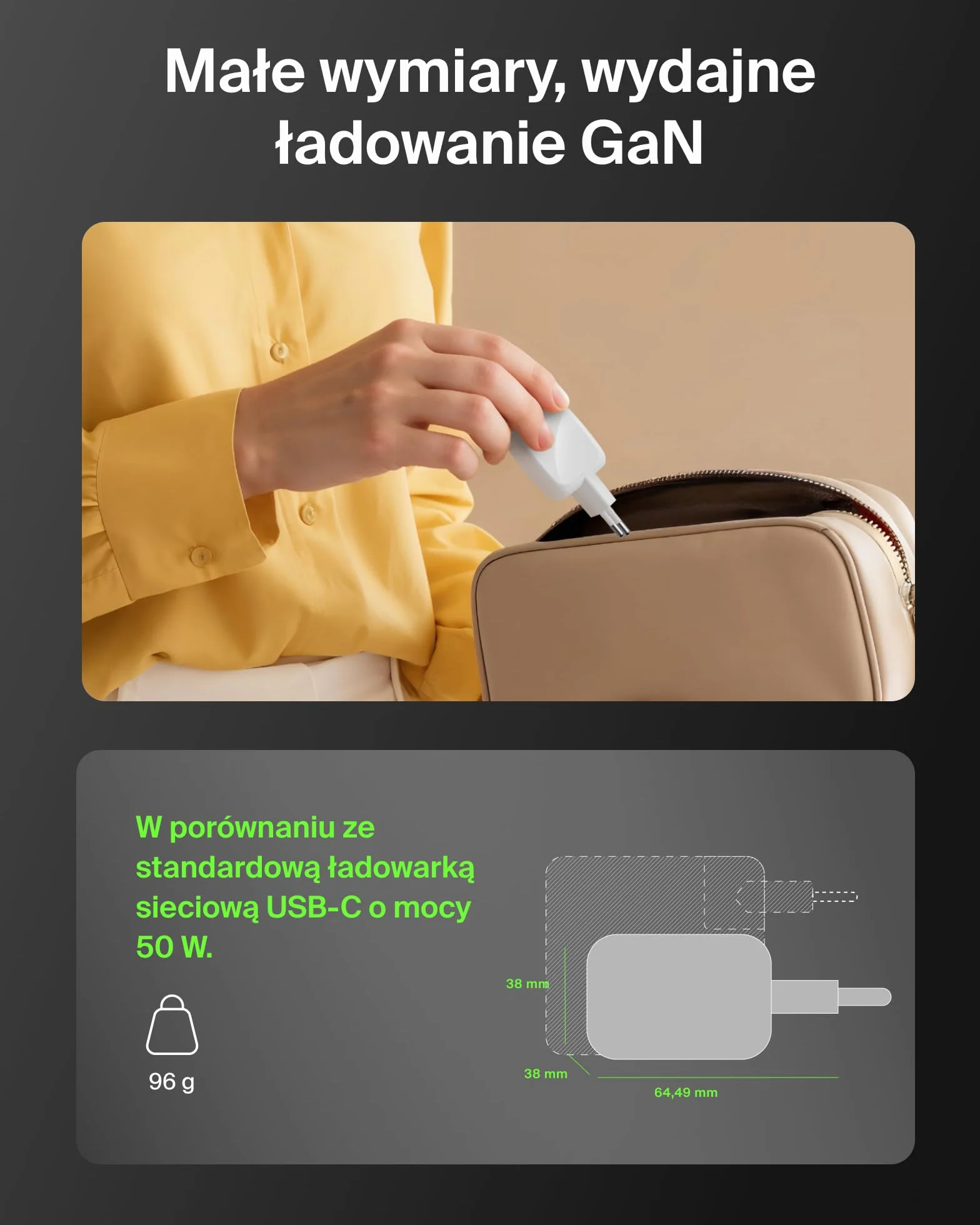 Belkin 2-portowa Ładowarka USB-C 50 W, Ładowarka GaN z 2 Portami USB-C, Szybkie Ładowanie Urządzeń MacBook, iPhone 17, iPad Pro, Chromebook, Galaxy S25 Ultra, Pixel 10 – Akcesoria Podróżne – Biała