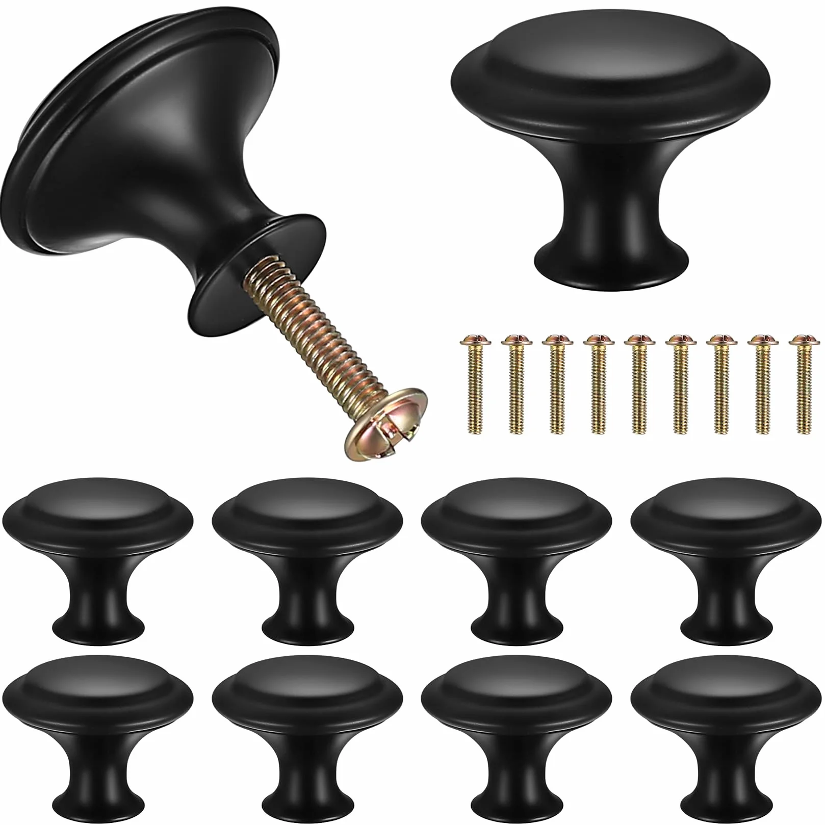 10-pcs pokrętła do drzwi szafy, czarne pokrętła do szafy kuchennej, pokrętła do drzwi szafy, okrągłe pokrętła szuflad, małe pokrętła do szafy kuchennej do sypialni, 27x21mm