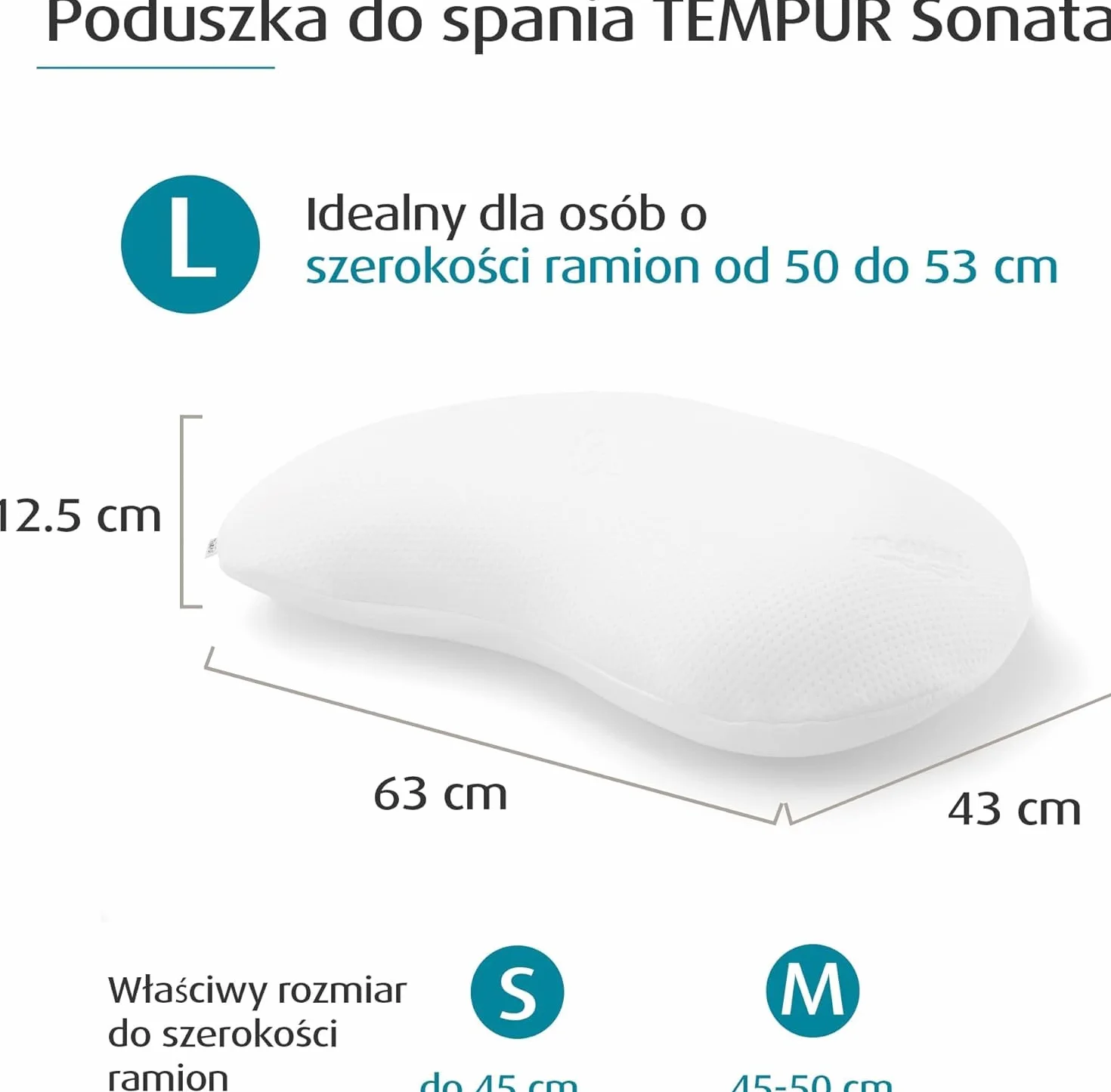 Tempur Sonata Poduszka biały L 61x40x12.5 cm