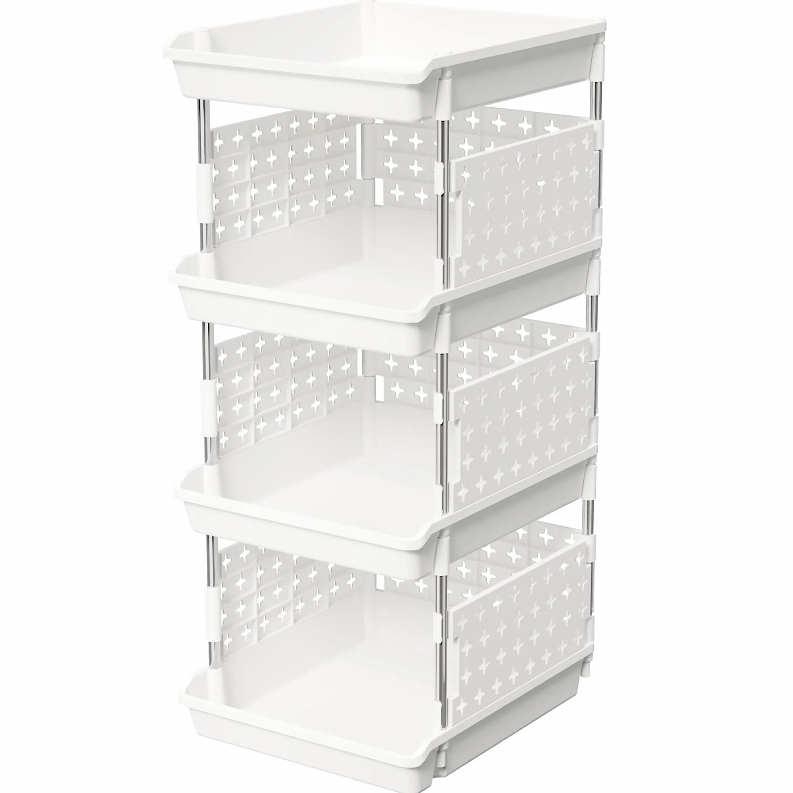 Pudełka do przechowywania Lifewit, 4-poziomowy plastikowy stojak na szafę, szafkę na warzywa, organizer do przechowywania w szafie, biały, 35 x 30 x 72 cm