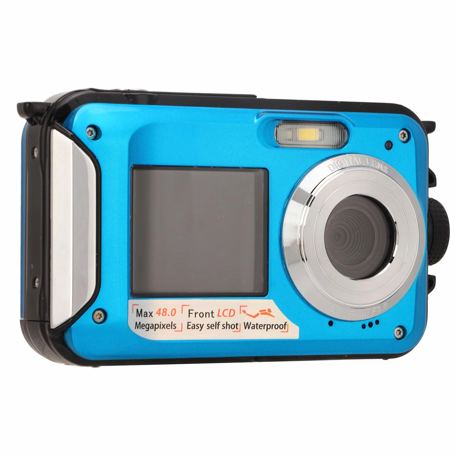 Aparat Podwodny, Wodoodporny Aparat Cyfrowy 2,7 ​​K 48 MP, 10 Stóp, 16-krotny Zoom Cyfrowy, Podwójny Ekran Selfie Podwodny Aparat do Snorkelingu (BLUE)