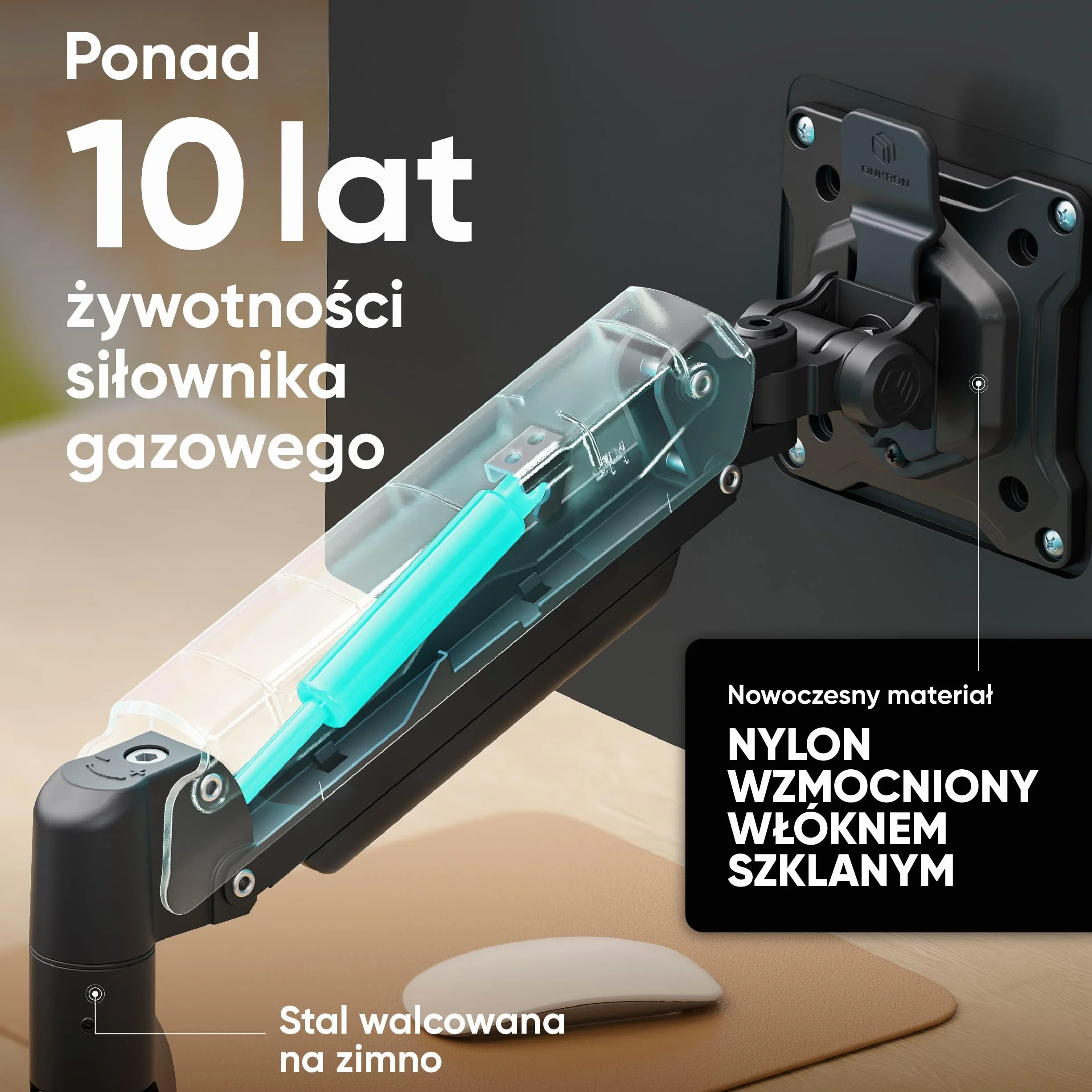 ONKRON Pojedynczy Uchwyt do Monitora 13-32 cale, Udźwig do 10 kg, Ramię do Ekranu na Biurko ze Sprężyną Gazową, VESA 75x75-100x100, Regulacja Wysokości, Obrotowy, Czarny G80-B