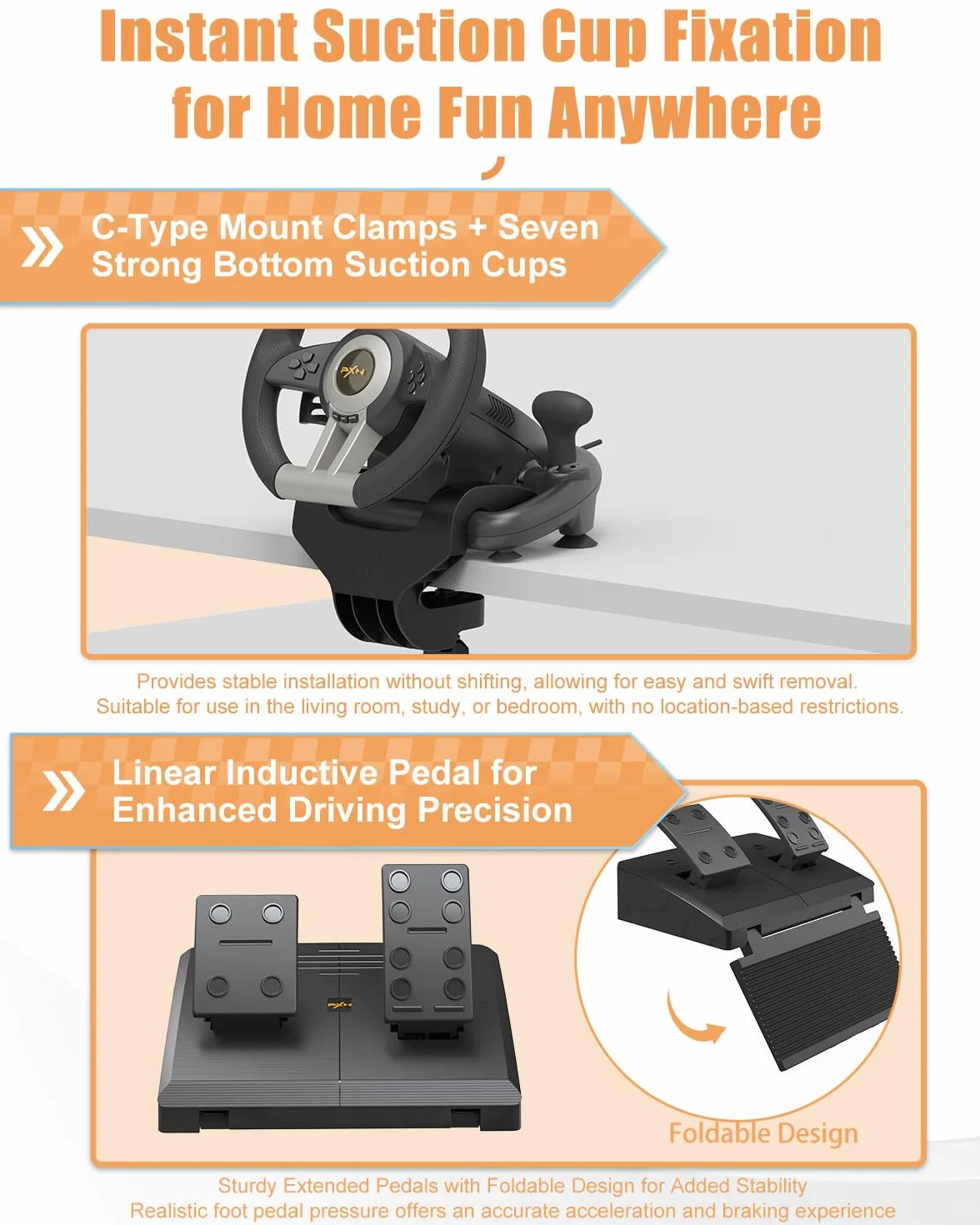 PXN V3 Pro Kierownica Gamingowa z Pedałami, Wibracyjne Sprzężenie Zwrotne Kierownica Wyścigowa 180° dla PC, PS3, PS4, Xbox One, Xbox Series X&S i Nintendo Switch -Czarny