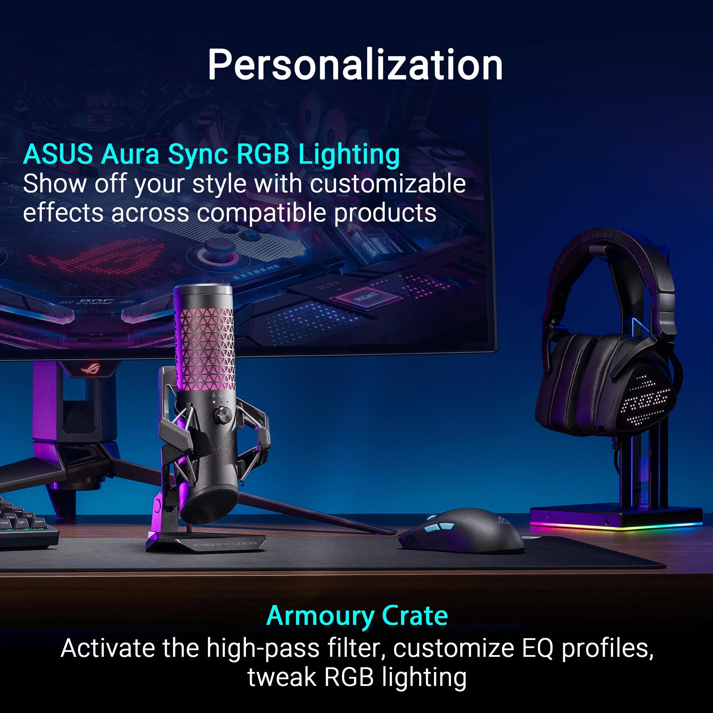 ASUS ROG Carnyx RGB mikrofon kondensatorowy do gier, streamingu i podcastów, kapsuła kondensatora 25 mm, częstotliwość próbkowania 192 kHz / 24-bitowa, filtr górnoprzepustowy, filtr pop, metalowy
