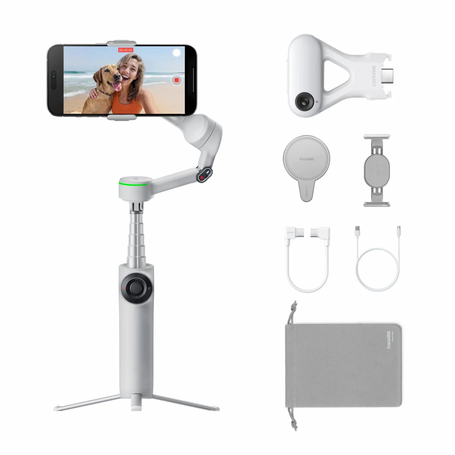 Insta360 Flow 2 Pro Ultimate AI Bundle – składany stabilizator gimbala do telefonu AI do iPhone'a/Androida, Apple DockKit, uchwyt MagSafe, wiele osób, dowolna aplikacja, śledzenie panoramy 360°