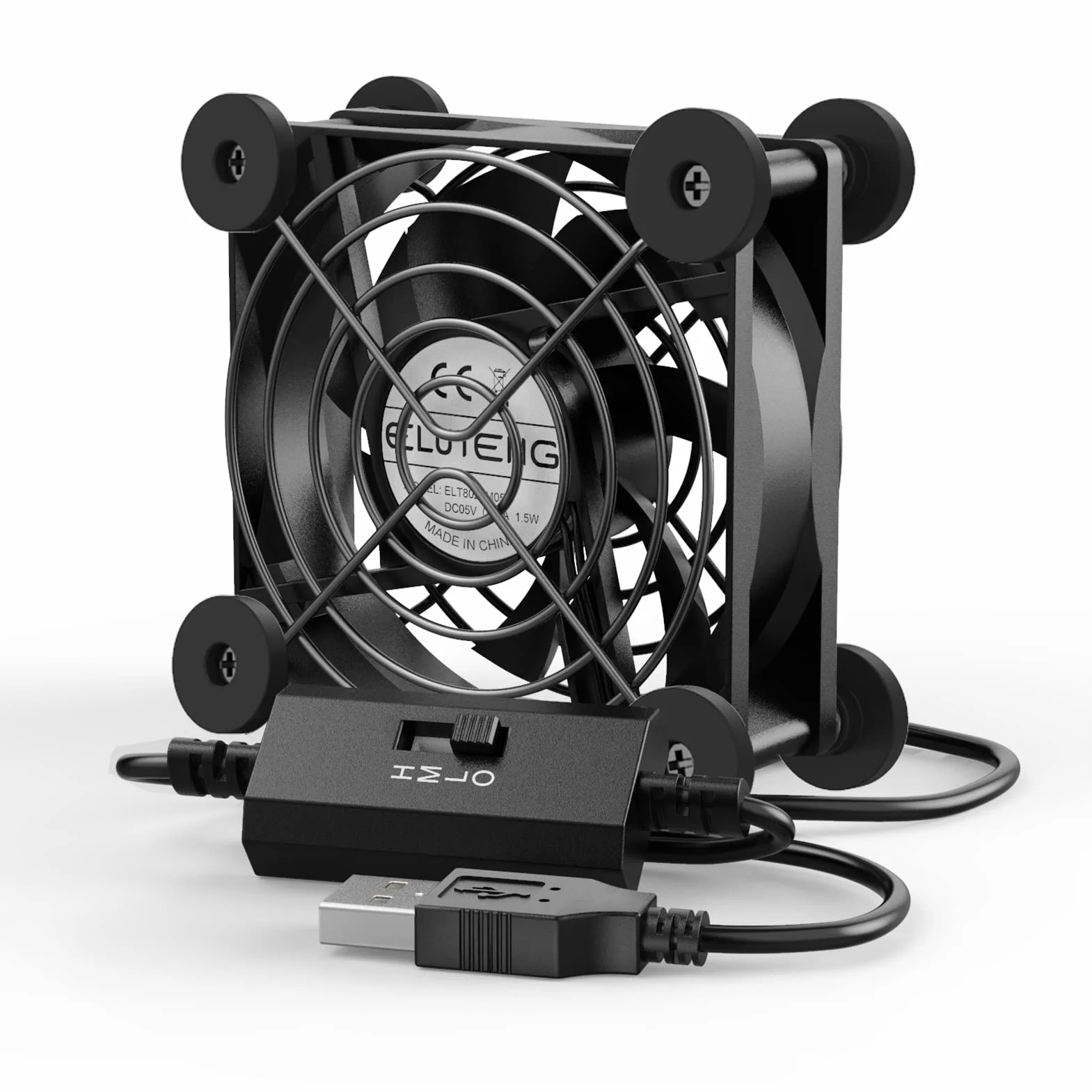 ELUTENG Wentylator USB 80 mm, 8 mm, z 8 matami amortyzatora, 3 stopnie prędkości, regulowany wentylator 8 cm, do PC, laptopa, PS3, PS4, telewizora, routera