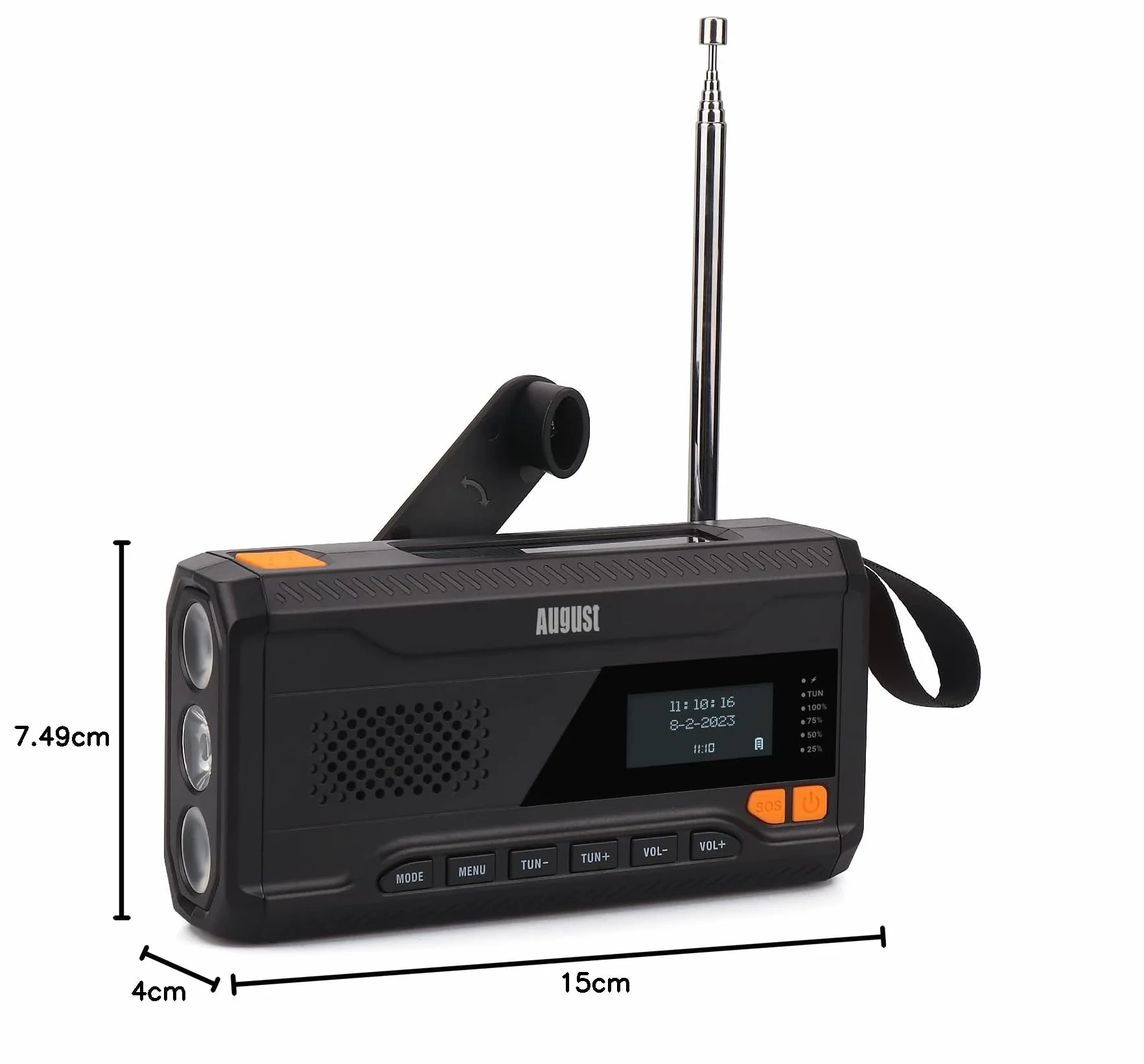 August MB290B Wind Up Solar Radio z DAB+/DAB/FM – 4500 mAh akumulator Bluetooth 5.0, radio awaryjne z korbą ręczną z powerbankiem USB, latarką i alarmem SOS do survivalu, biwakowania, wędrówek