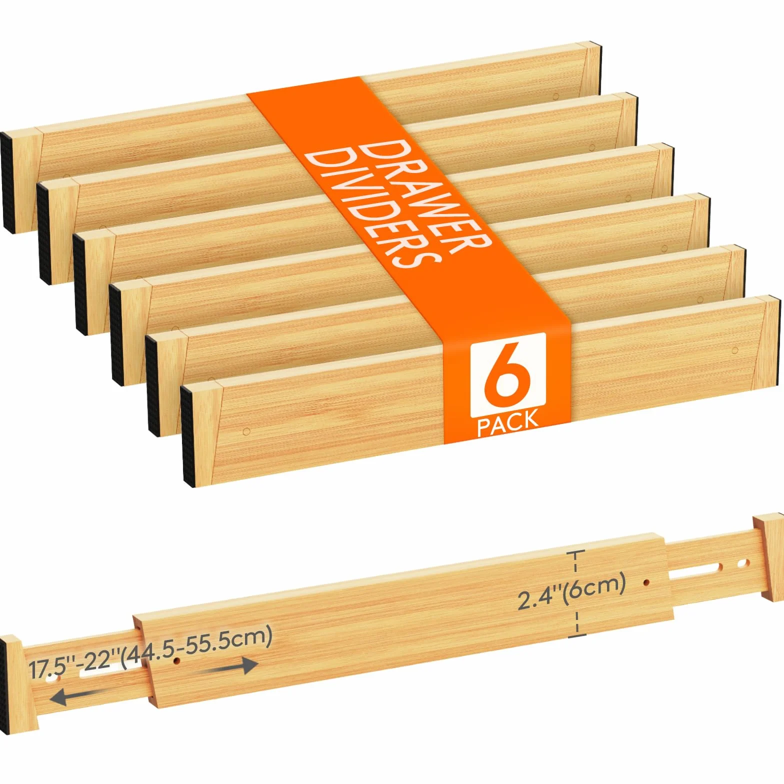 Lifewit Zestaw 6 regulowanych separatorów do szuflad, wysokość 6 cm i długość 42-56 cm, organizer do szuflad do kuchni/szafek na ubrania/biurka/toaletki
