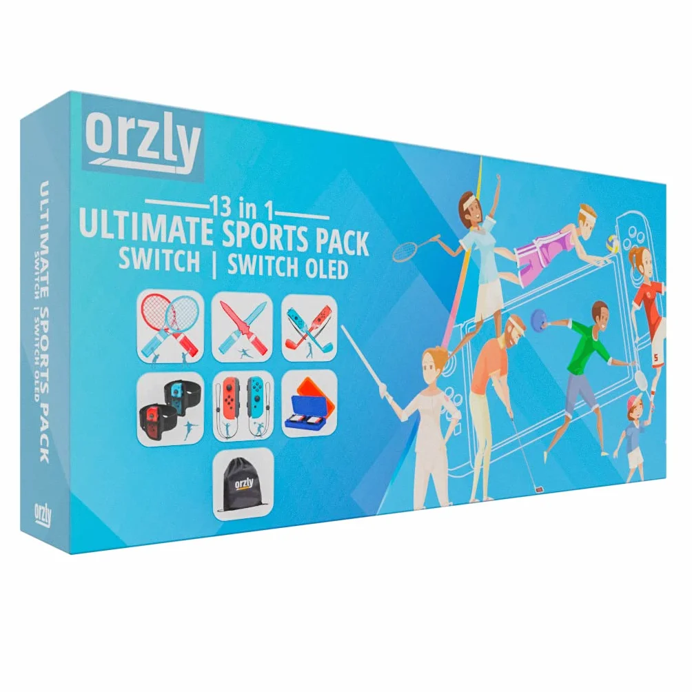 Zestaw akcesoriów Orzly Switch Sports Games 2024 kompatybilny z Nintendo Switch i Switch OLED z rakietami tenisowymi, kijami golfowymi, mieczami Chambara i uchwytami Joy Con Grips
