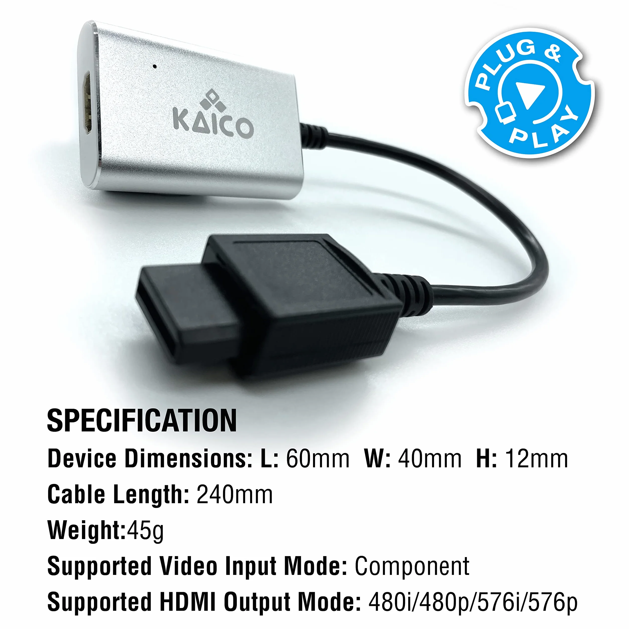 Kaico Adapter Wii na HDMI - Plug & Play, obsługuje NTSC i PAL
