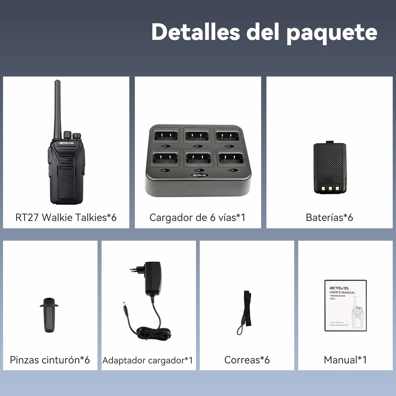 Retevis RT27 Walkie Talkie Pmr Bez Licencji, Profesjonalne Radia Z 6-DrożNą łAdowarką, 16 KanałóW Ctcss/Dcs Vox, Krótkofalówki Na Plac Budowy, Ochrona, Firma Logistyczna (6 Szt., Czarna)