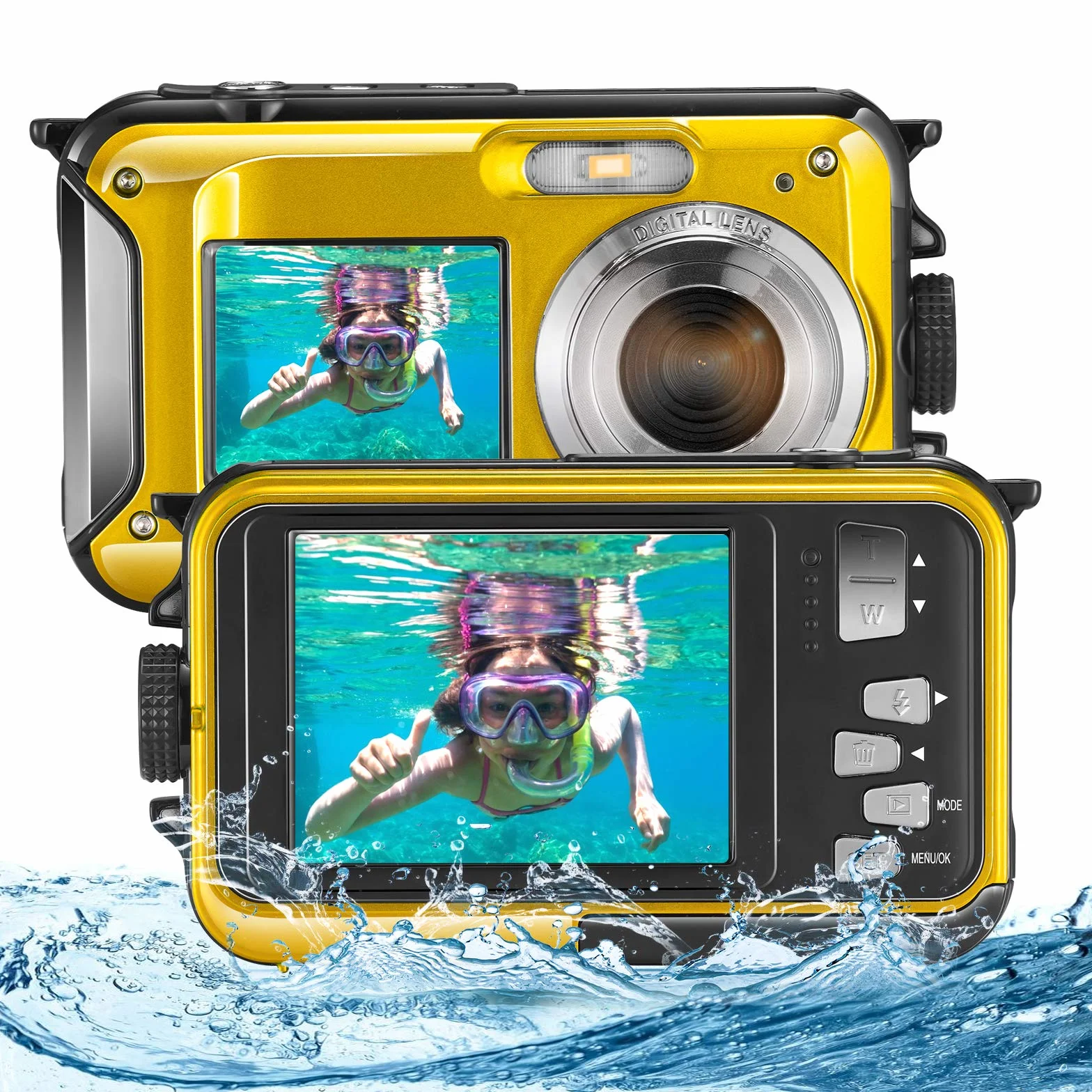 Aomdom Full HD 2,7K 48MP wodoodporna kamera do nurkowania z zoomem cyfrowym 16 x wodoodporna kamera z podwójnym ekranem Sport Camera z opóźniającym mikrofonem LED