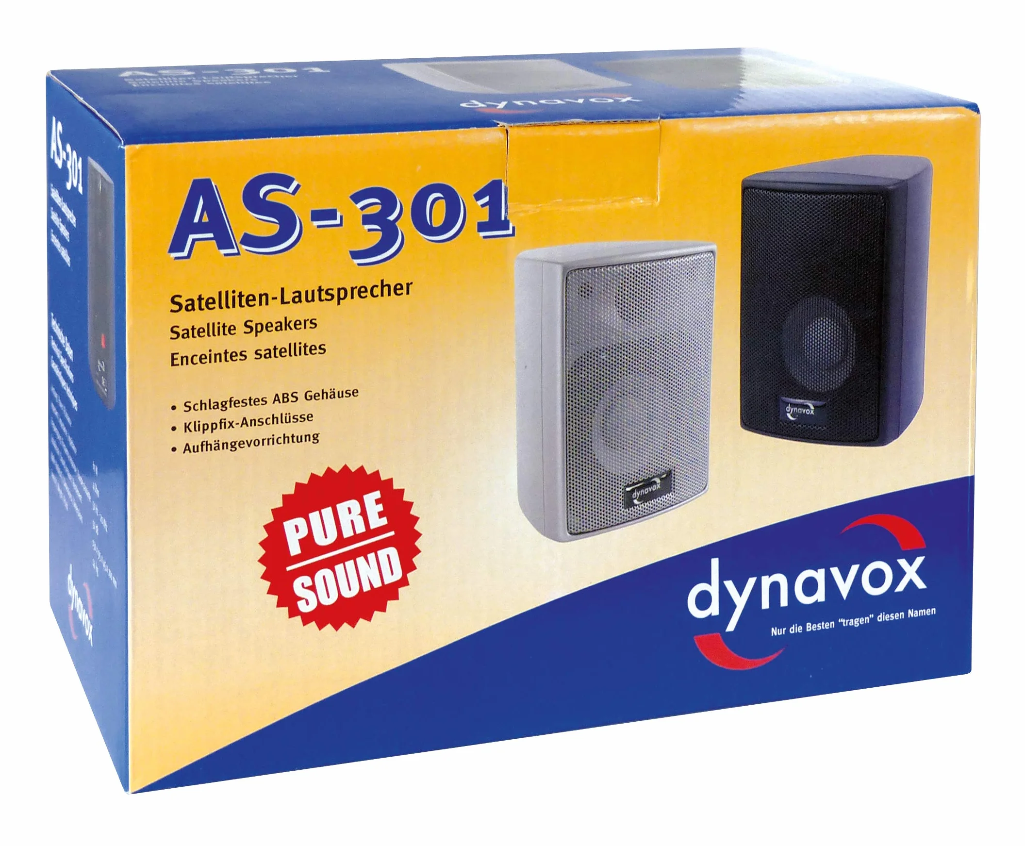 Dynavox AS-301 głośnik satelitarny, para, do kina domowego lub biura, kompaktowe pudełko surround, montaż ścienny, srebrny