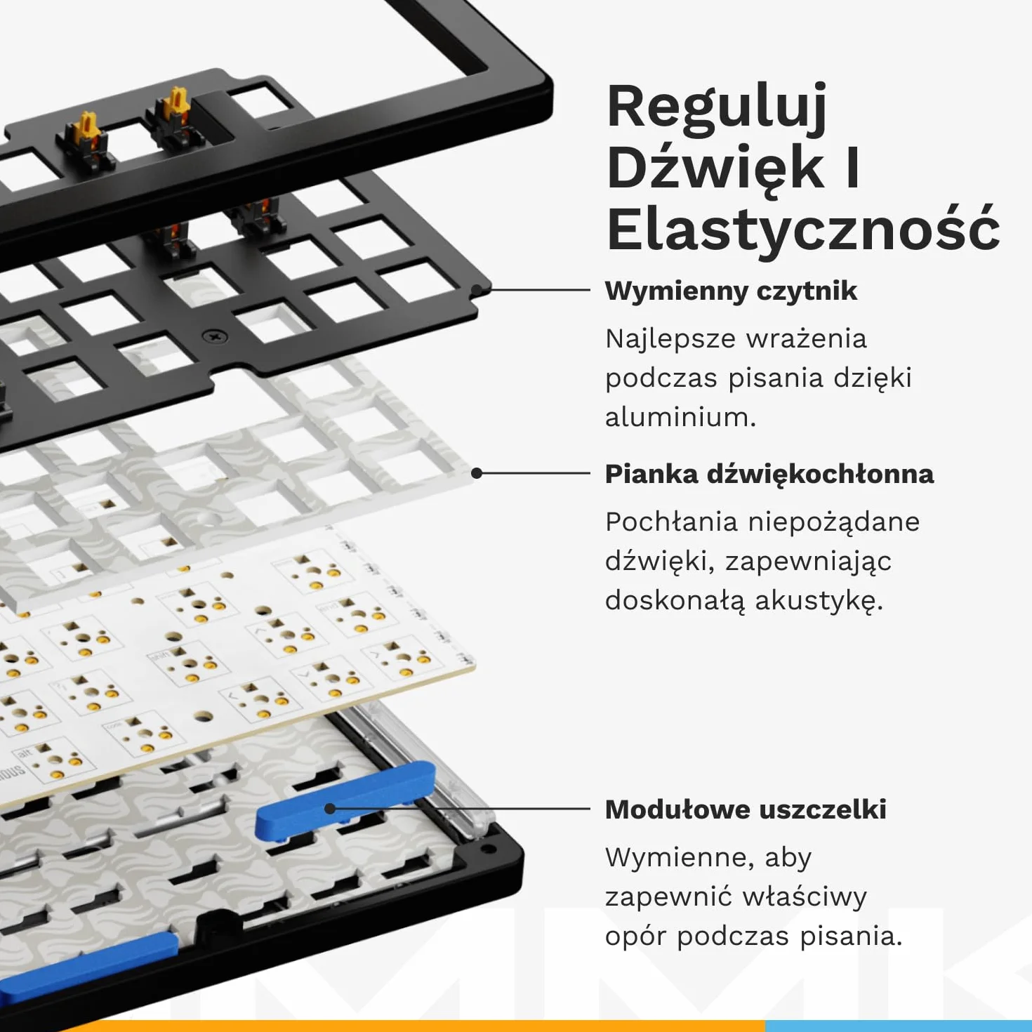 Glorious Gaming - GMMK 3 Barebones: klawiatura z gałką, 75% klawiatura mechaniczna, system uszczelek, przełączniki MX z 5 bolcami z hot swap, pianka dźwiękochłonna, aluminiowy czytnik, ISO - Czarna