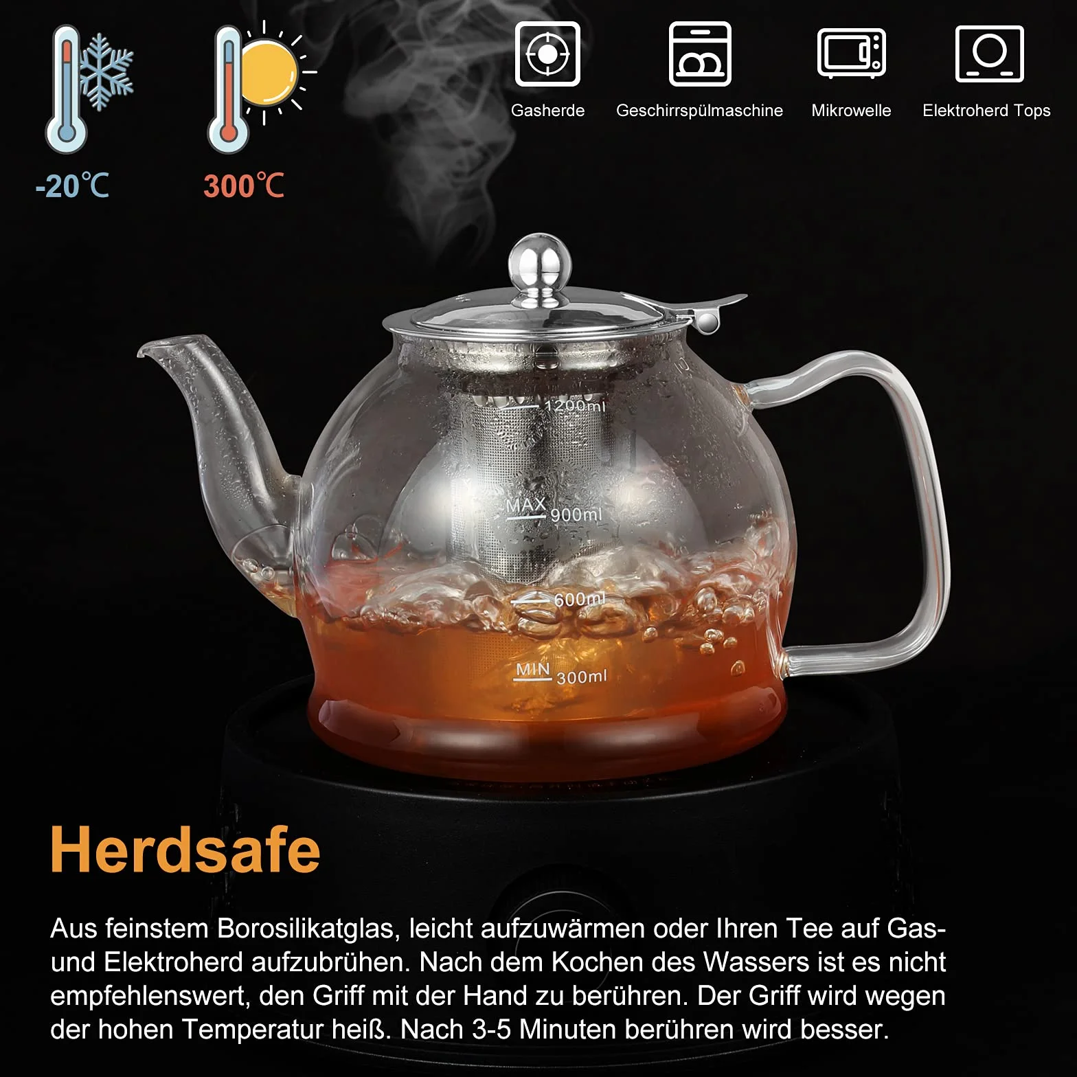 Szklany dzbanek do herbaty 1200 ml z sitkiem szkło borokrzemowe