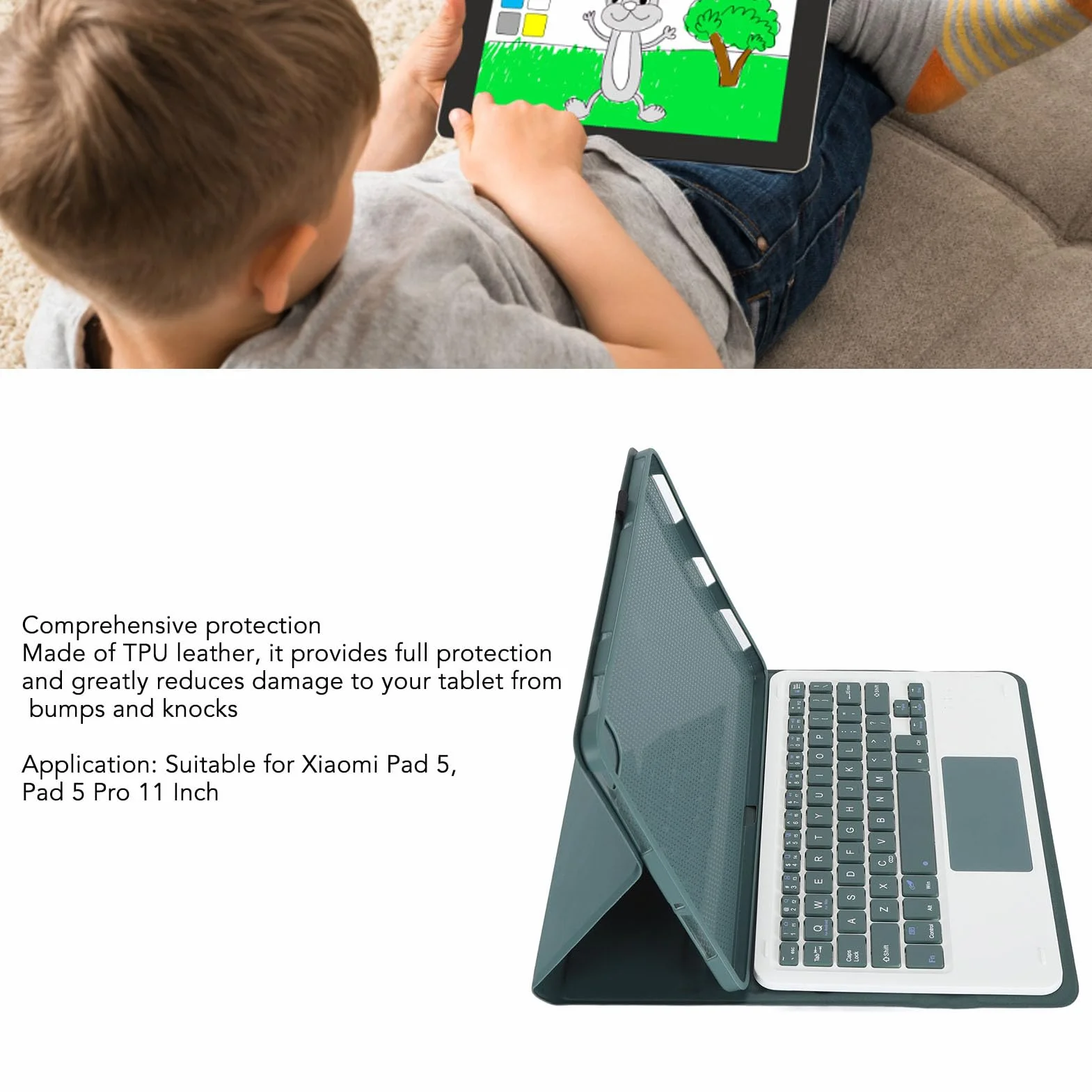 dla Mi Pad 5 i 5 Pro Etui z klawiaturą 11 Cali, Zdejmowana Bezprzewodowa Osłona Ochronna na klawiaturę Smukła, Lekka Klawiatura Magnetyczna BT dla Mi Pad 5 i 5 Pro (ciemnozielony)