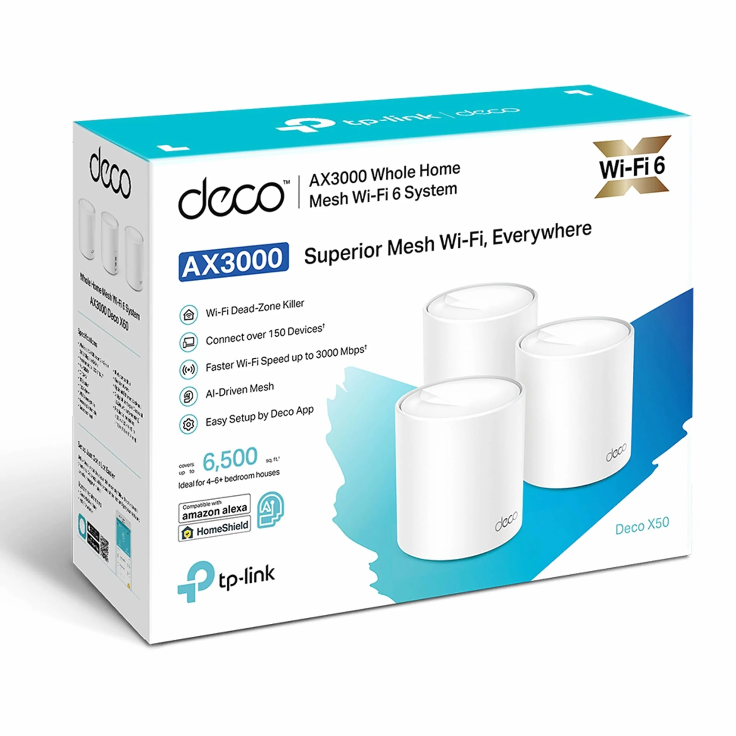 TP-Link Deco X50 (3-Pack) – System Mesh Wi-Fi 6 AX3000 dla całego domu, płynny roaming, inteligentne sieci AI, zasięg do 600m² – do inteligentnych domów i streamingu