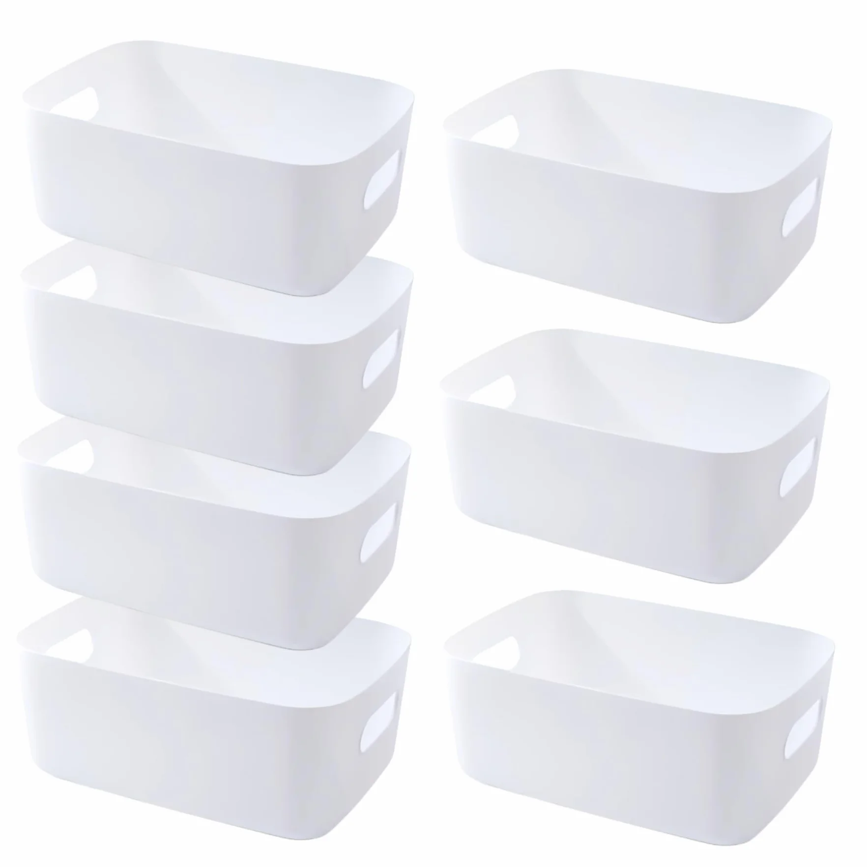 7 Plastikowy Kosz do Przechowywania z uchwytami,Pogrubiony Organizer łazienkowy Szafka Kuchenna Kosze do Przechowywania Plastikowe Pudełko do łazienki Kuchnia (Biały, 25×18×10 cm)