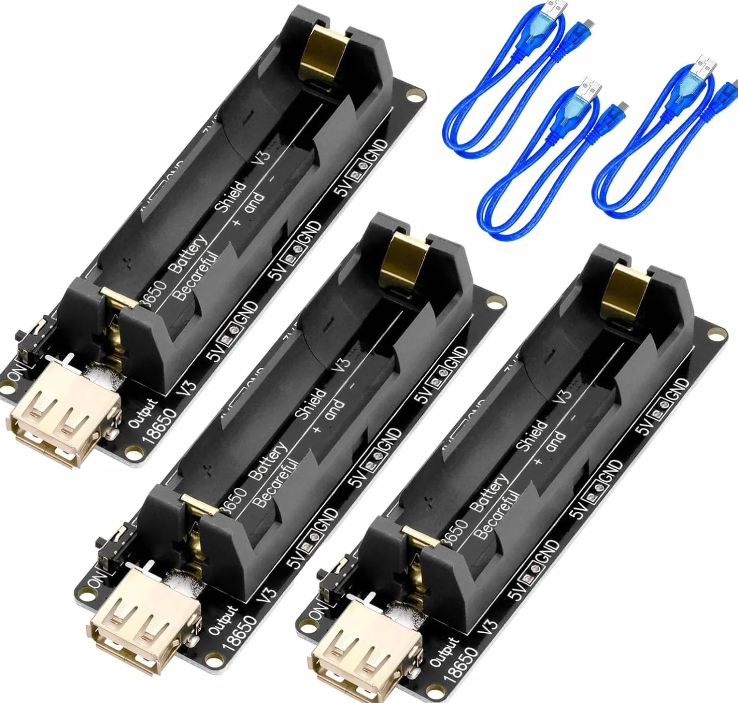 3 sztuki baterii 18650 Expansion Shield V3 micro USB, obsługuje micro 5 V/2 A, 3 V/1 A, wyjście V3 z kablem kompatybilny z Arduino, Raspberry Pi, Wemos.