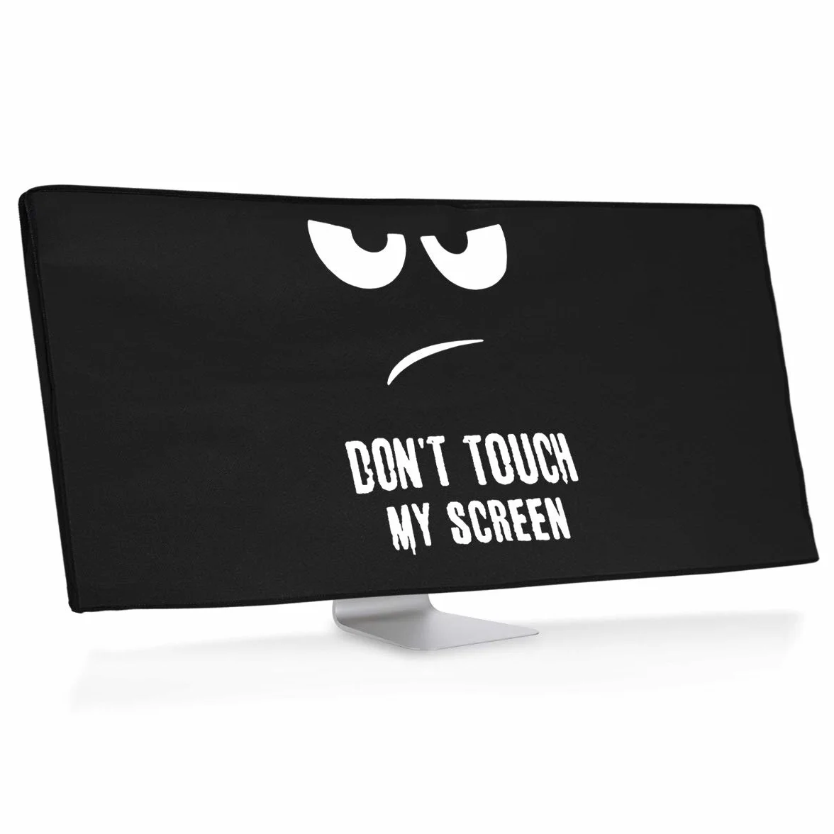 kwmobile Pokrowiec na monitor komputerowy kompatybilny z monitorem 86.4-89.9 cm - Don't Touch My Screen biały/czarny