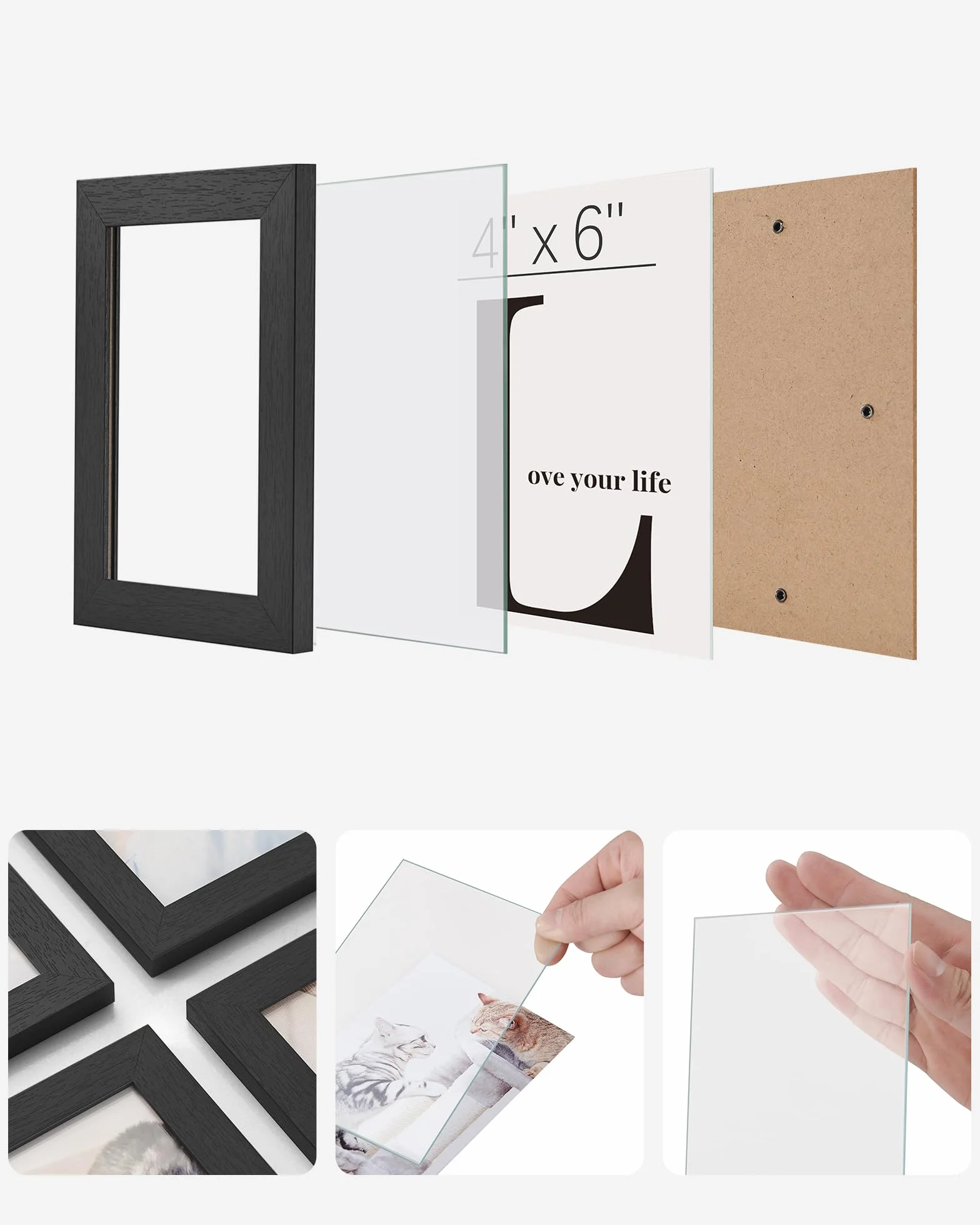 Songmics kolaż ramek na zdjęcia, na 12 zdjęć o wymiarach 10 x 15 cm, wymagany montaż, kolaż, ramki na zdjęcia, ramki na zdjęcia, ze szklaną szybą, Boże Narodzenie, czarny RPF22BK